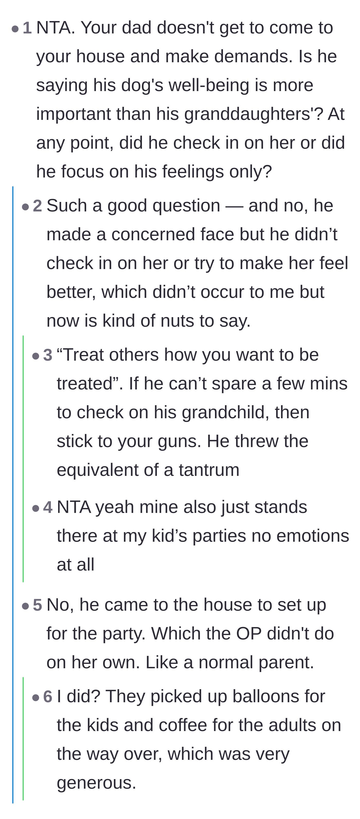 Comment thread 1 - Readers calling out the grandfather for throwing a tantrum instead of checking on his crying granddaughter.