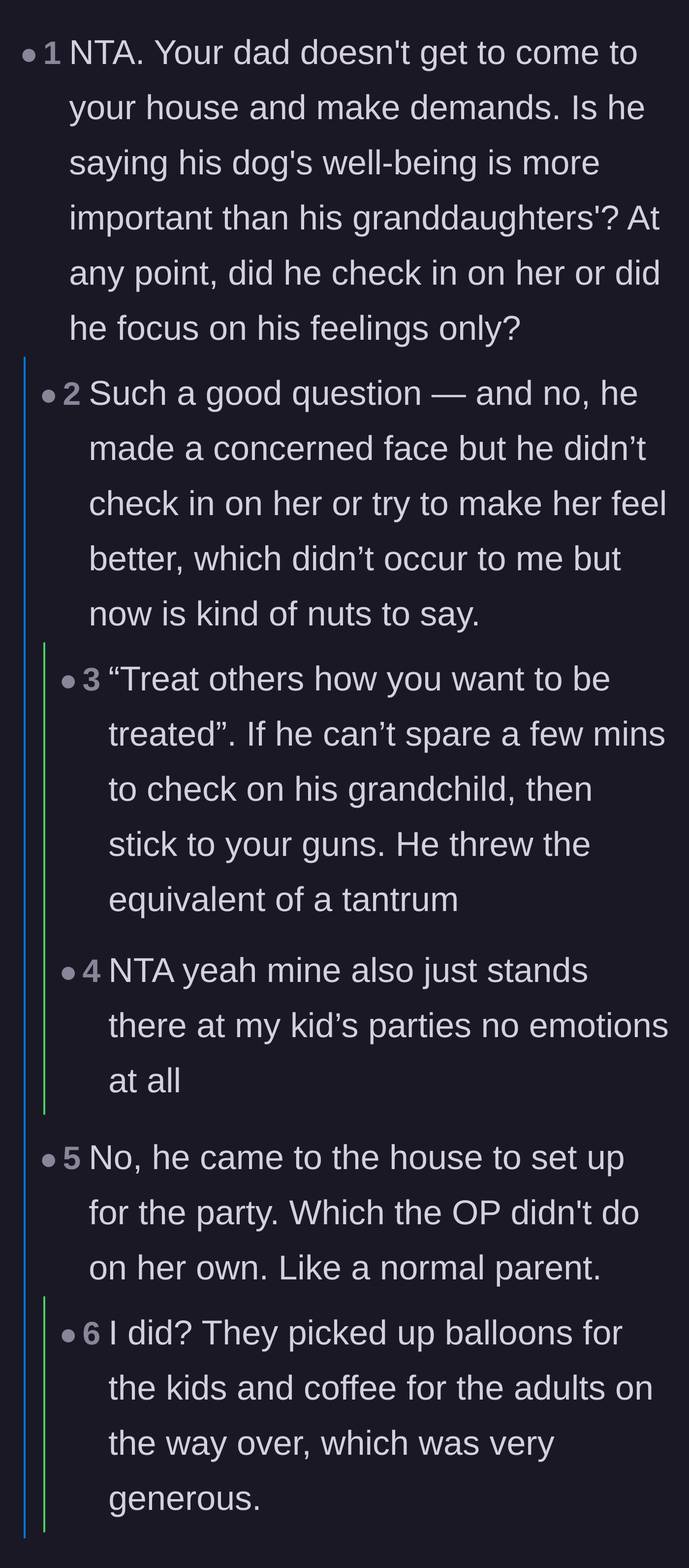 Comment thread 1 - Readers calling out the grandfather for throwing a tantrum instead of checking on his crying granddaughter.