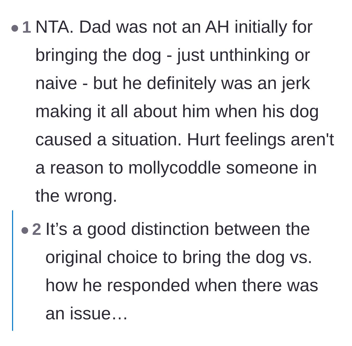 Comment thread 2 - A fiery debate about the audacity of bringing an uninvited, untrained pet to someone else's house.