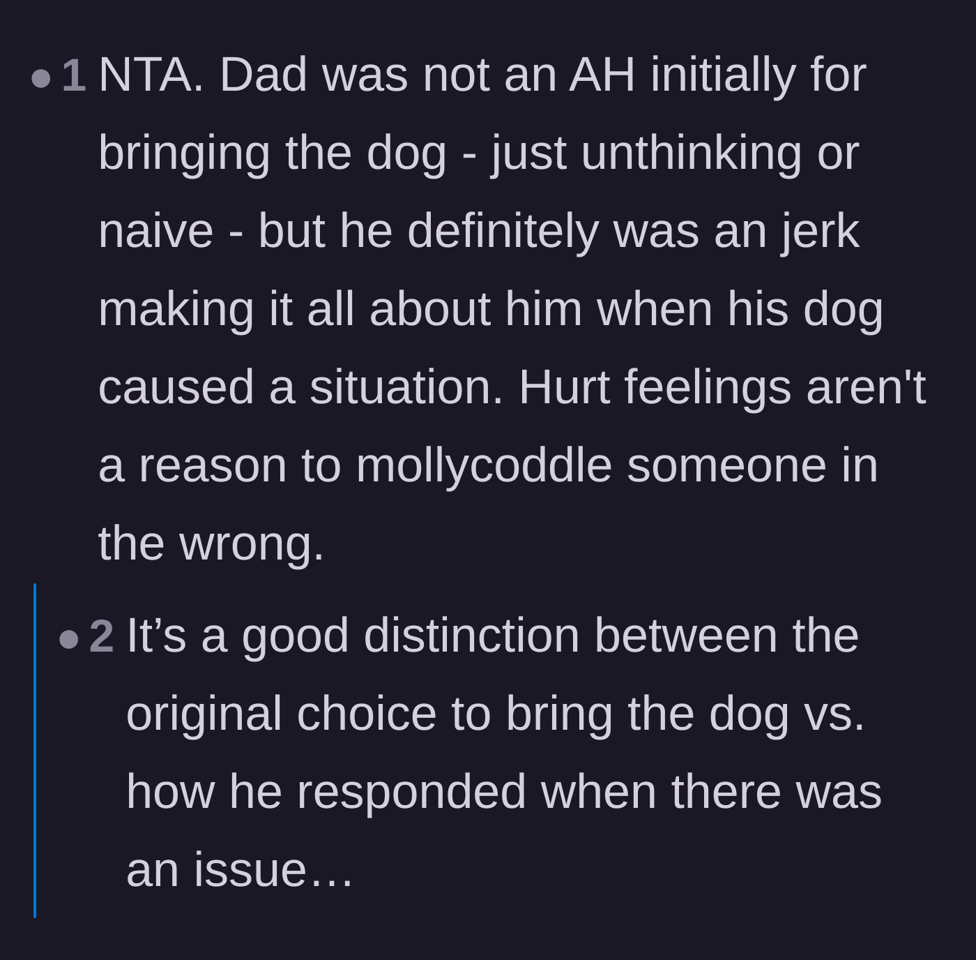 Comment thread 2 - A fiery debate about the audacity of bringing an uninvited, untrained pet to someone else's house.