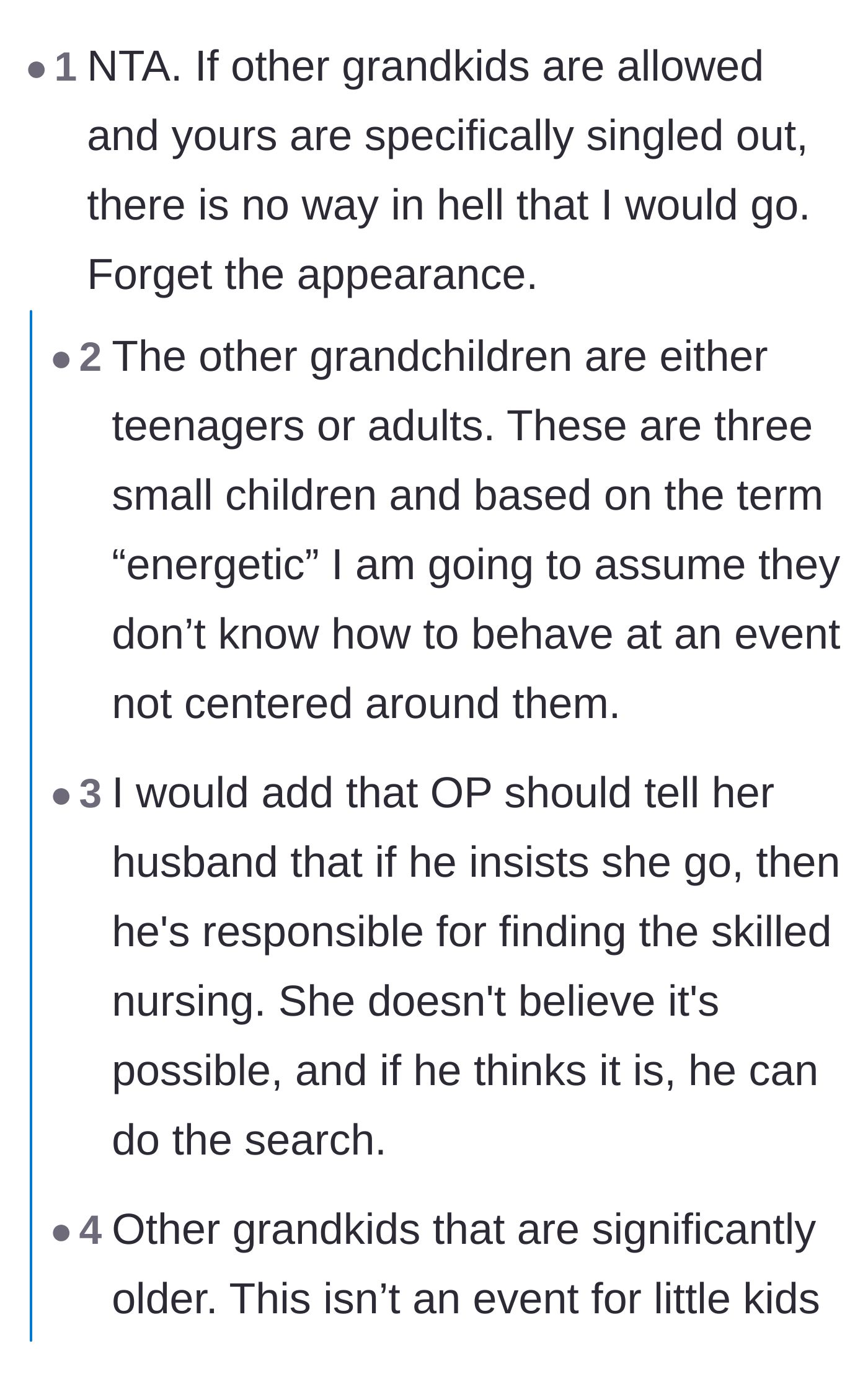 Comment thread 1 - A debate about the husband's lack of support and the in-laws' sheer lack of compassion for the family's reality.