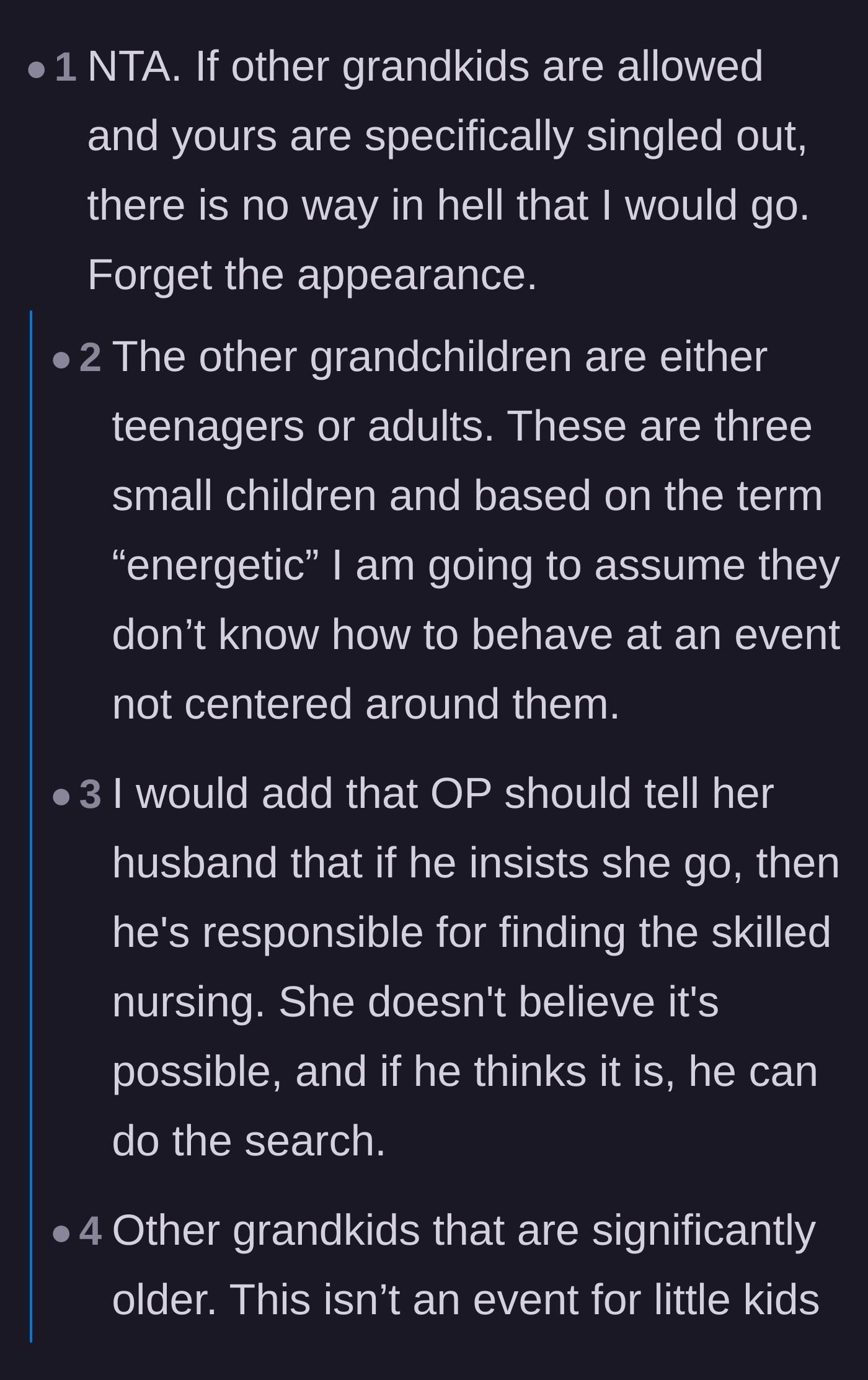 Comment thread 1 - A debate about the husband's lack of support and the in-laws' sheer lack of compassion for the family's reality.