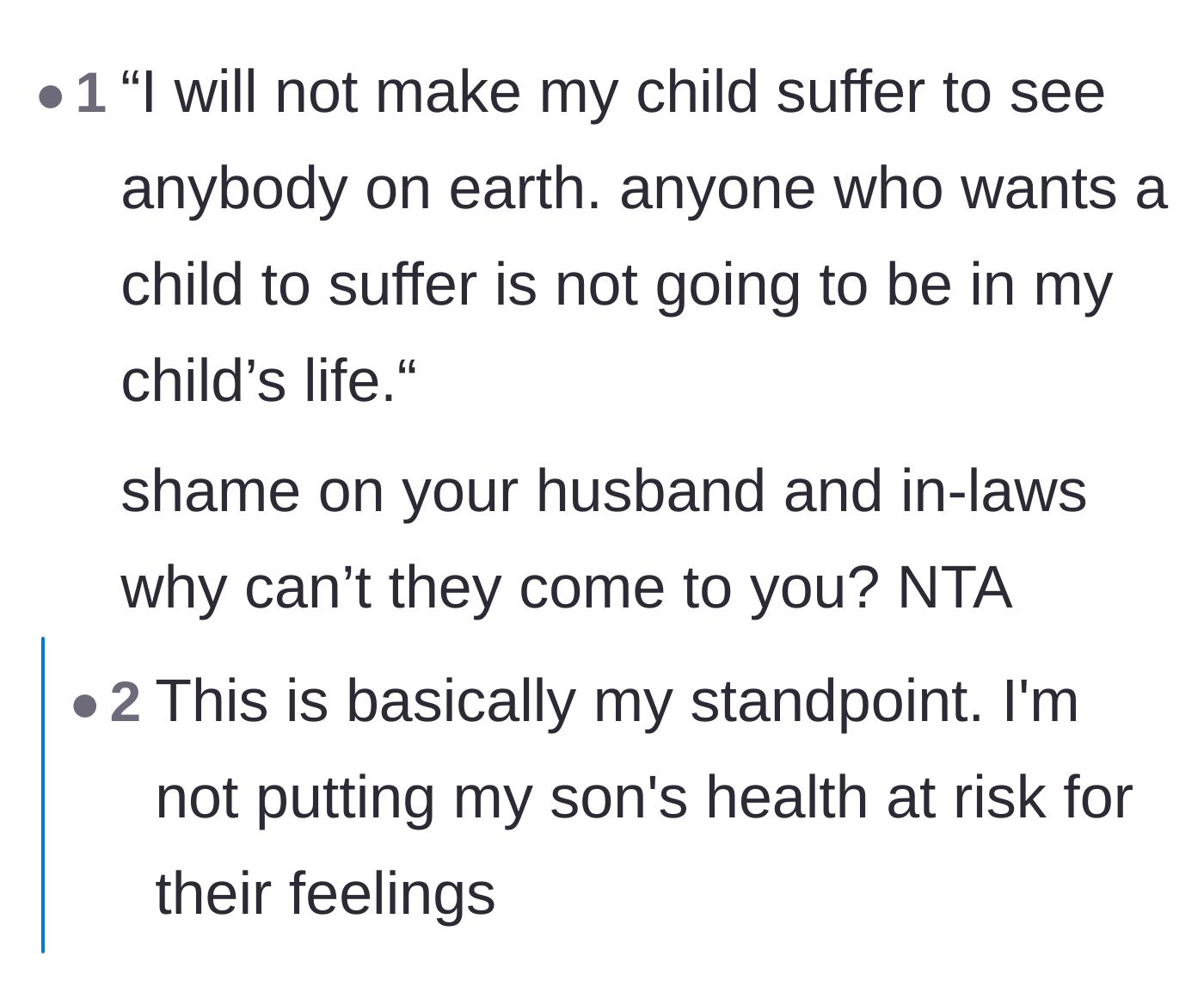 Comment thread 1 - Readers suggest keeping a detailed log of diaper changes to force the husband to realize the extent of the baby's needs.
