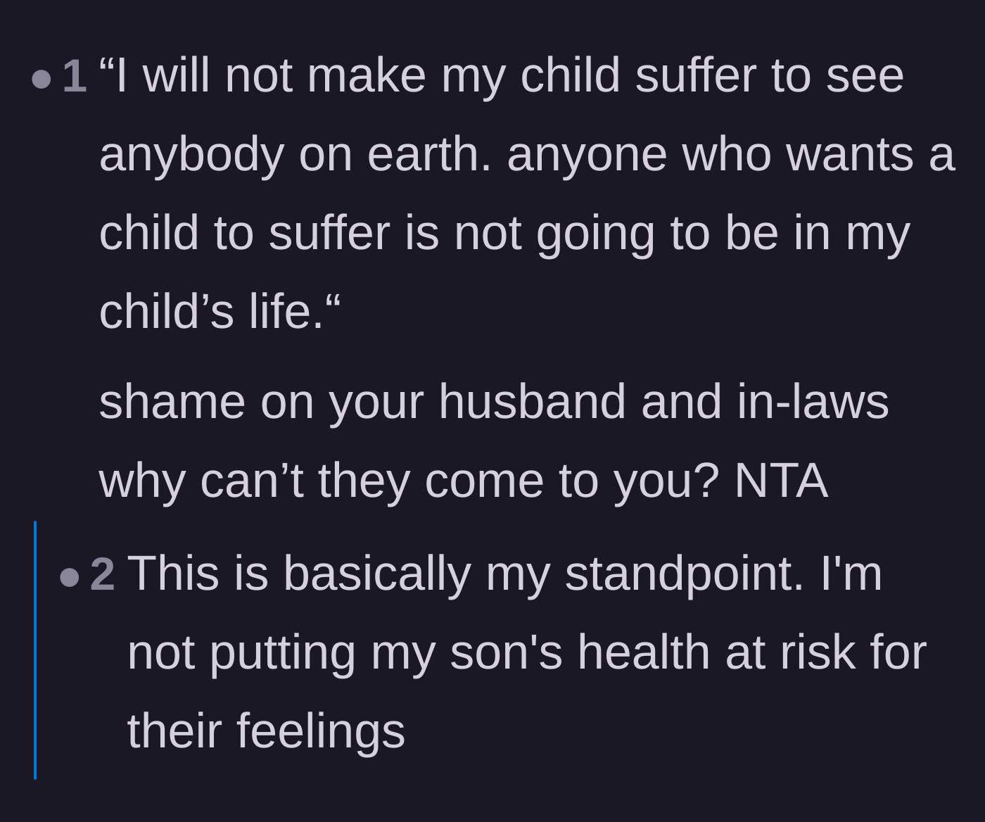 Comment thread 1 - Readers suggest keeping a detailed log of diaper changes to force the husband to realize the extent of the baby's needs.