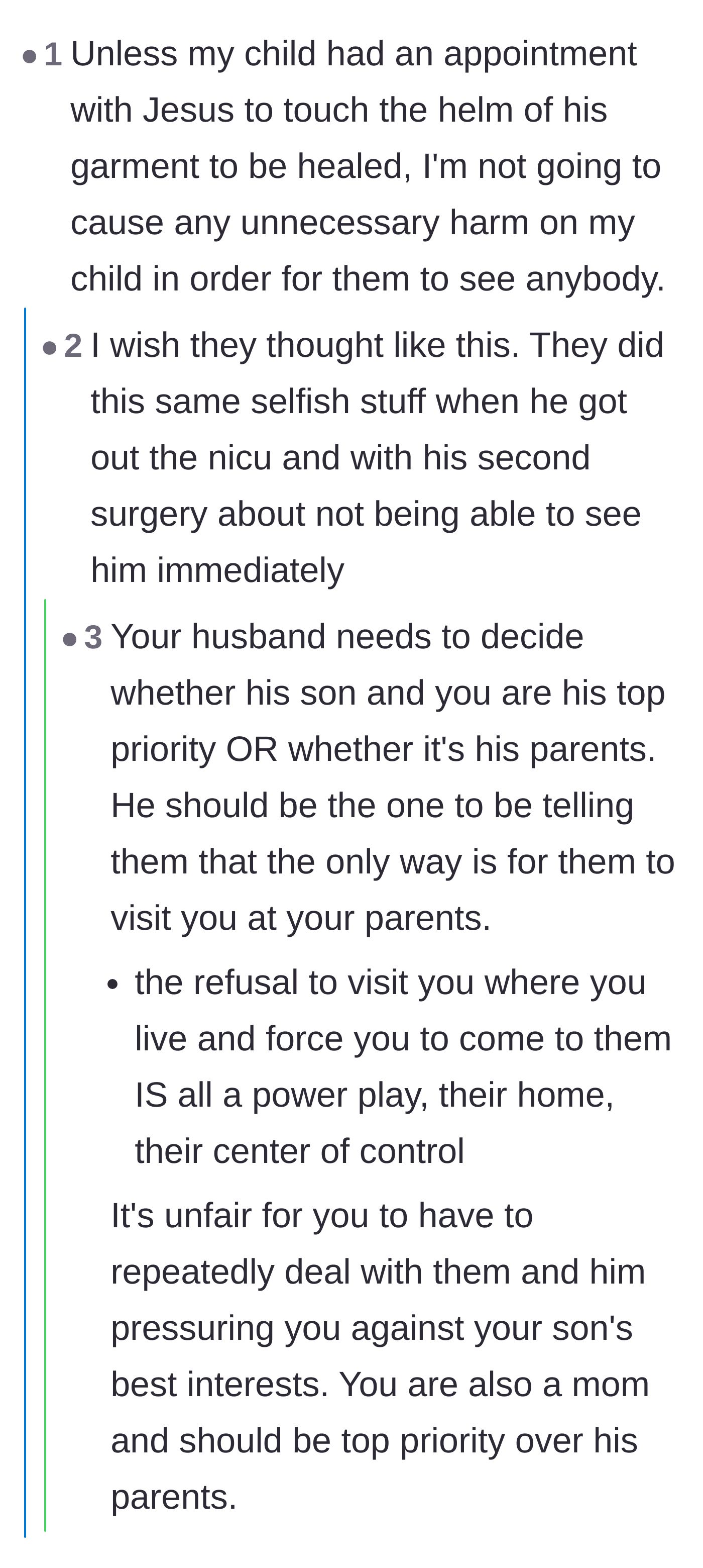 Comment thread 4 - Outrage over the in-laws suggesting the baby can endure a day of severe diarrhea just to attend a party.