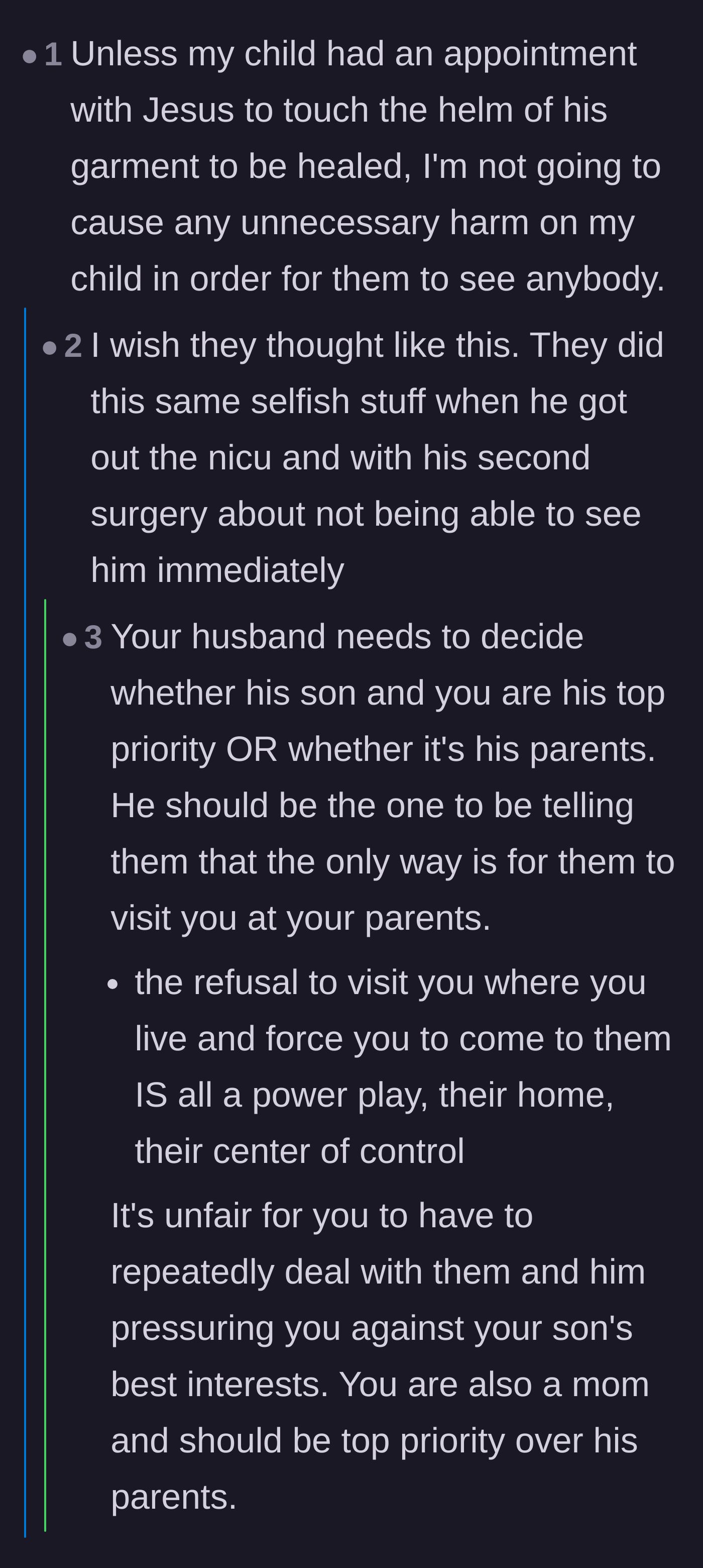 Comment thread 4 - Outrage over the in-laws suggesting the baby can endure a day of severe diarrhea just to attend a party.