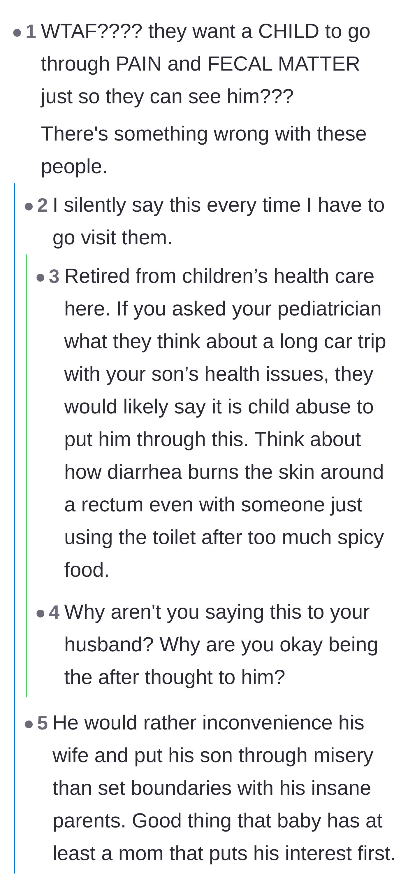 Comment thread 5 - A retired healthcare worker chimes in to validate that forcing this road trip would be deeply harmful to the toddler.