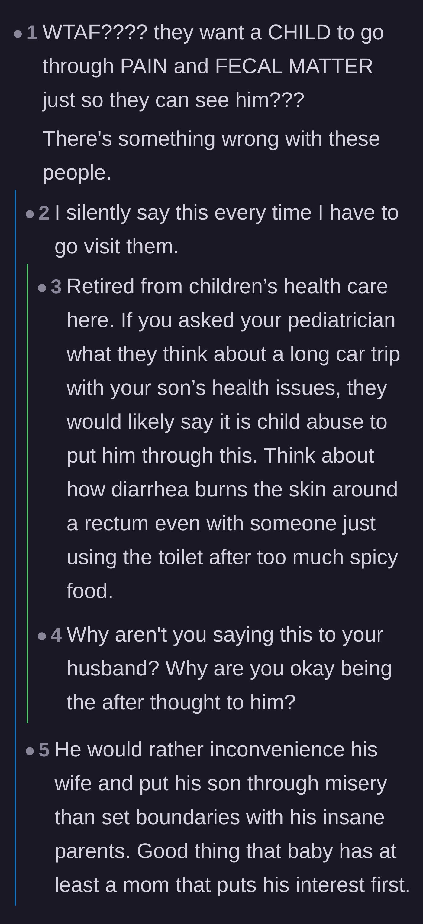 Comment thread 5 - A retired healthcare worker chimes in to validate that forcing this road trip would be deeply harmful to the toddler.