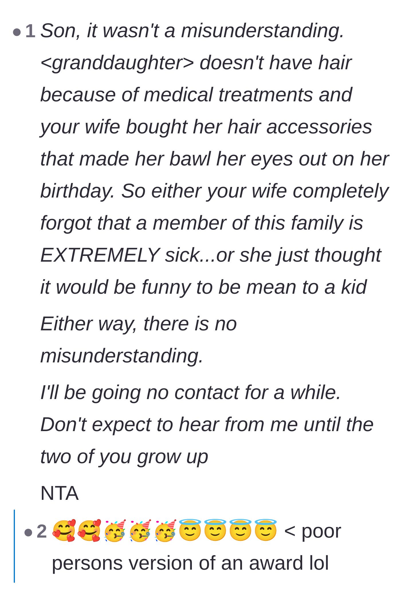 Comment thread 4 - Providing a strict, no-nonsense script for the grandmother to cut contact with her son and daughter-in-law.