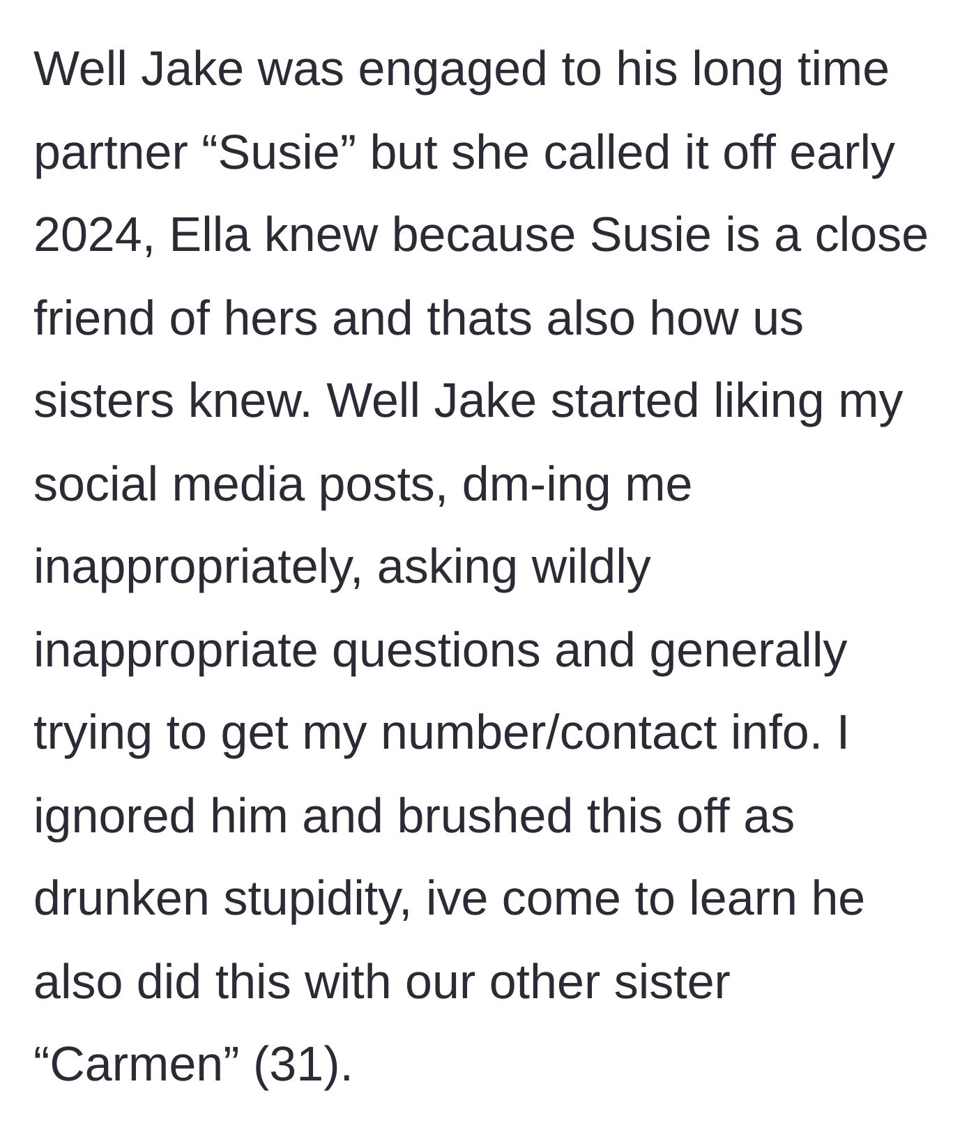 Story part 2 - The golden child's secret breakup and his creepy descent into messaging the main character and her other sister.