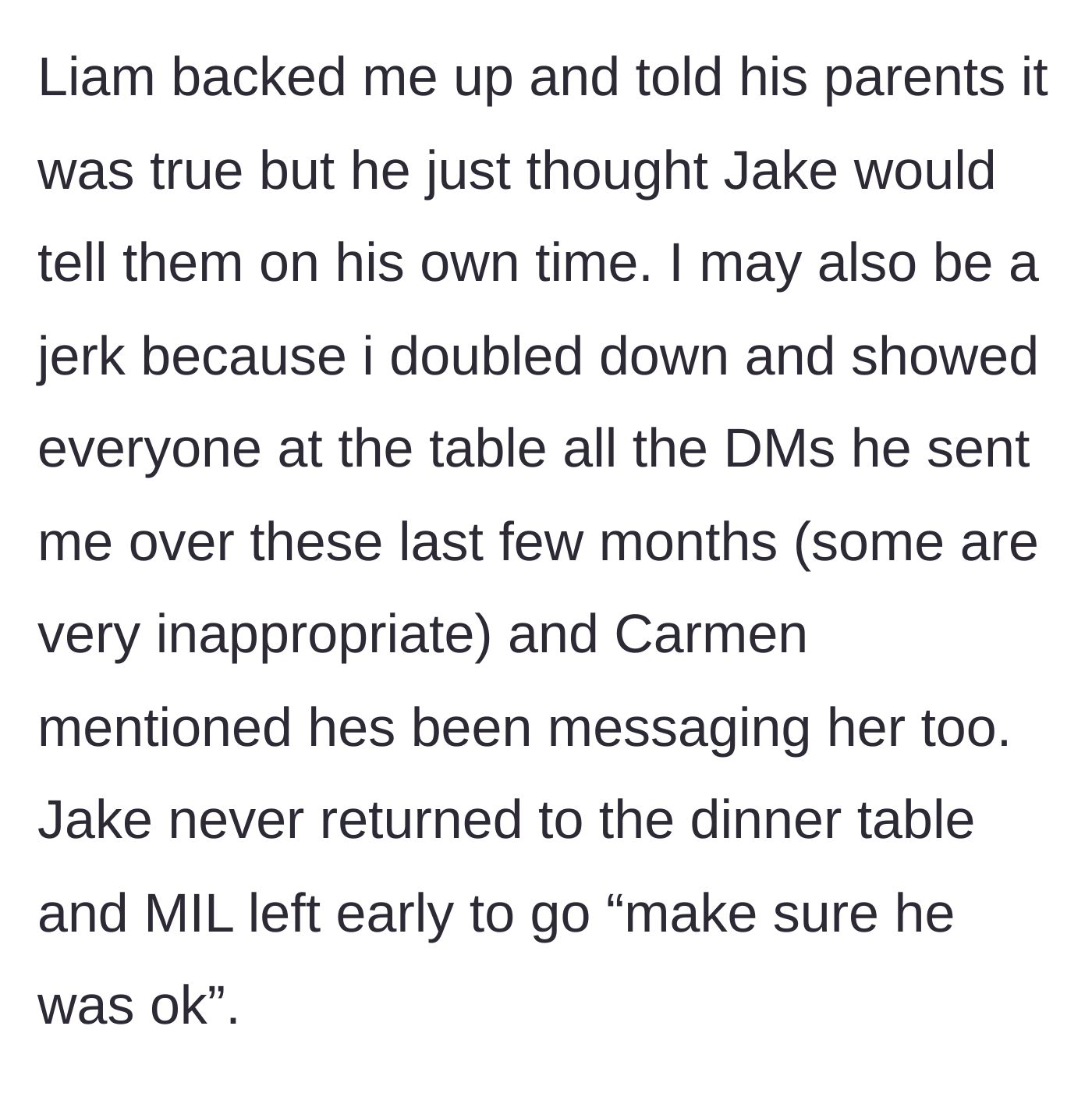 Story part 6 - The main character brings out the receipts, showing the entire table the creepy DMs he had been sending.
