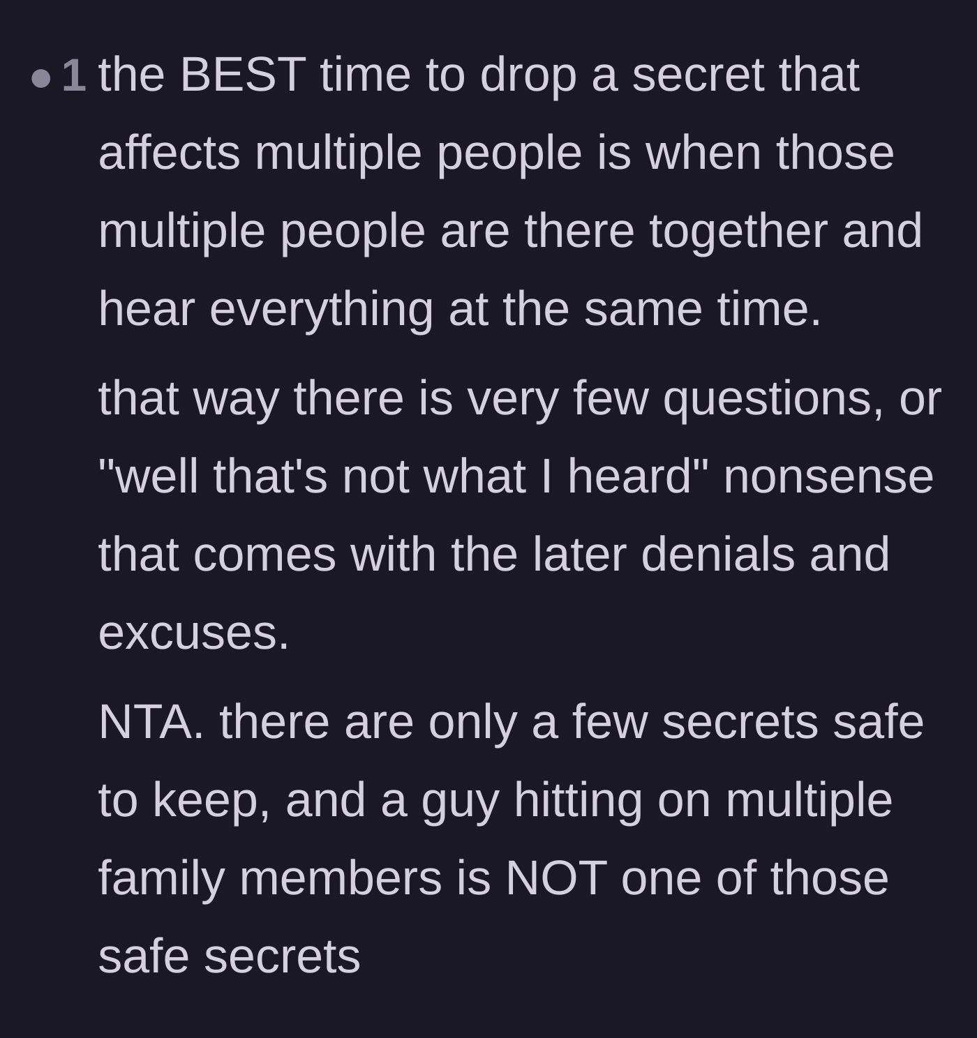 Comment thread 6 - Agreement that dropping massive secrets in front of a live audience prevents future lying and spin control.