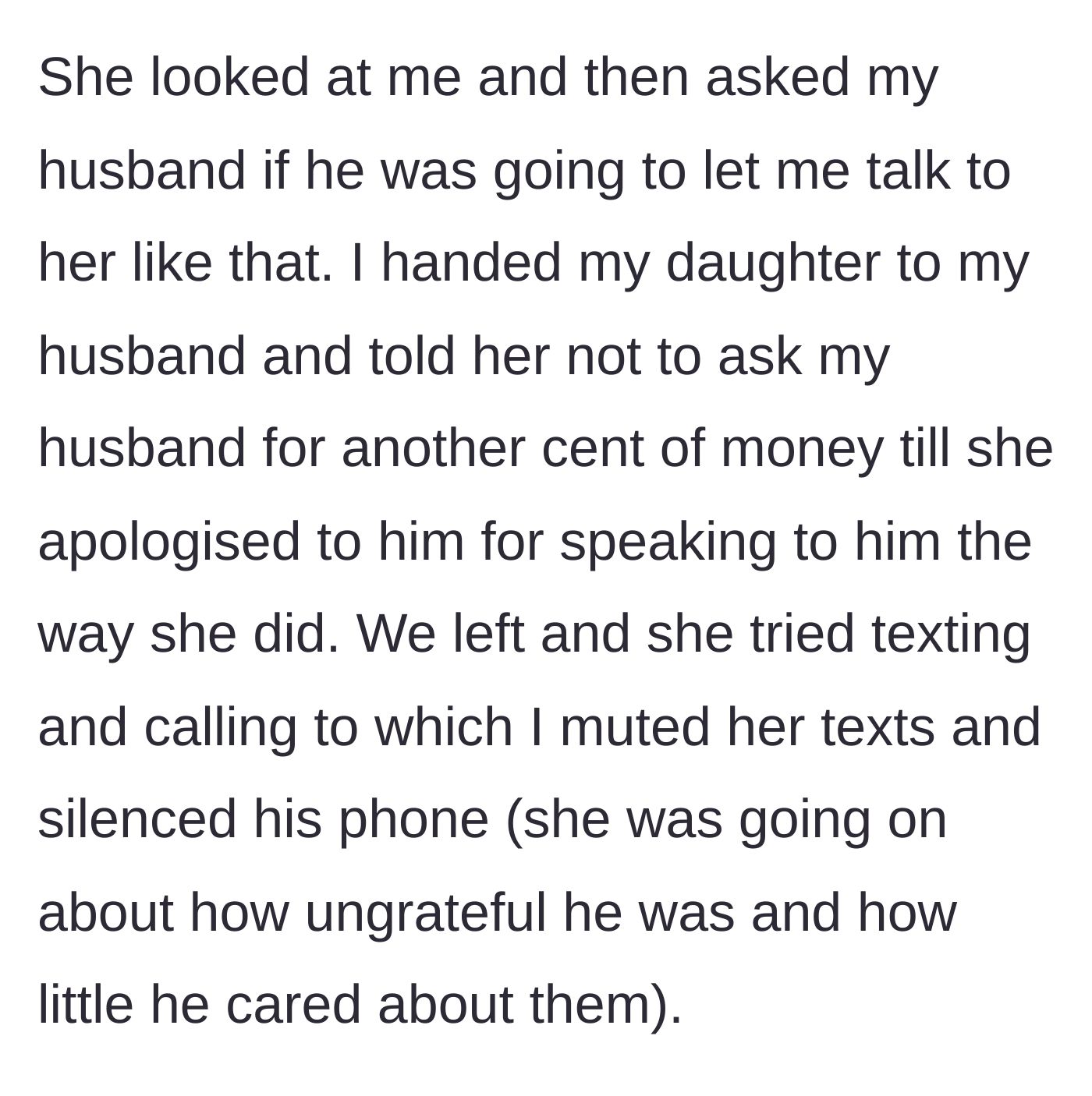 Story part 5 - A stunned mother watching as the young couple turns their backs, silencing their phones as they leave.