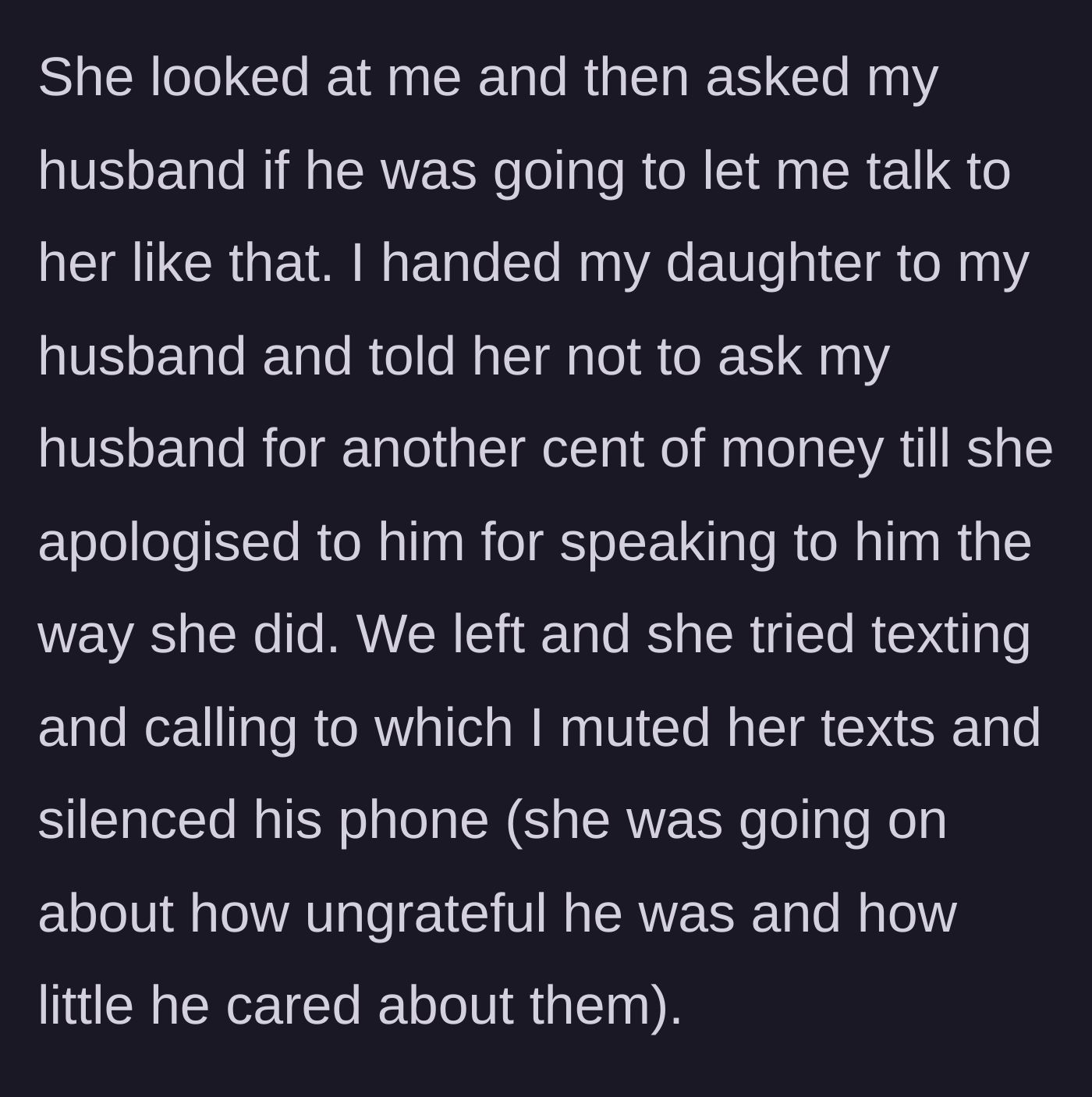 Story part 5 - A stunned mother watching as the young couple turns their backs, silencing their phones as they leave.