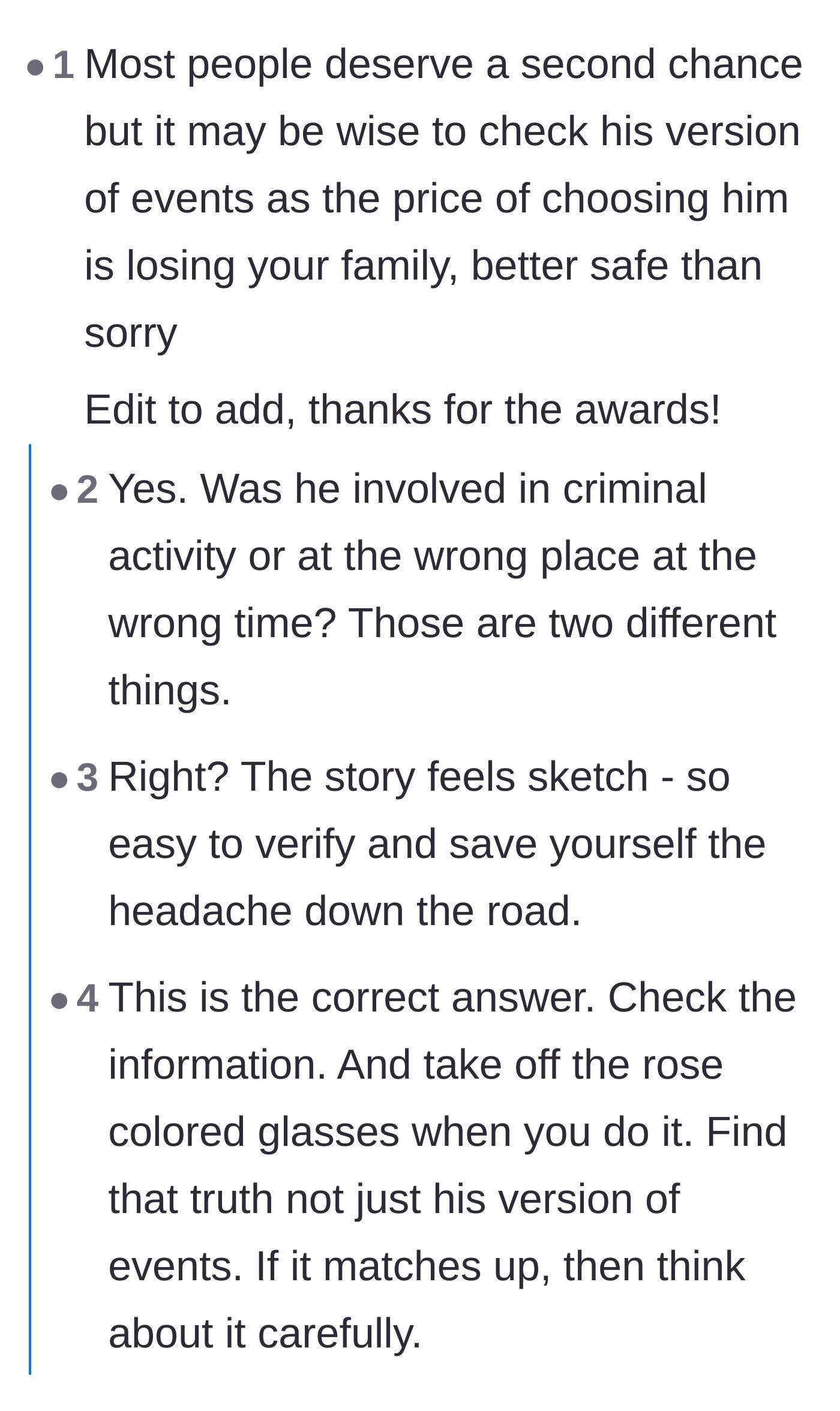Comment thread 1 - Readers debate whether the fiancé's six-year prison sentence points to deeper criminal involvement or harsh drug laws