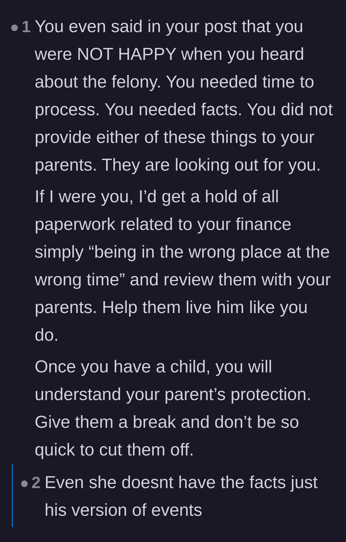 Comment thread 6 - Commenters point out that the bride was initially shocked by the felony too and should give her parents time and facts to process it