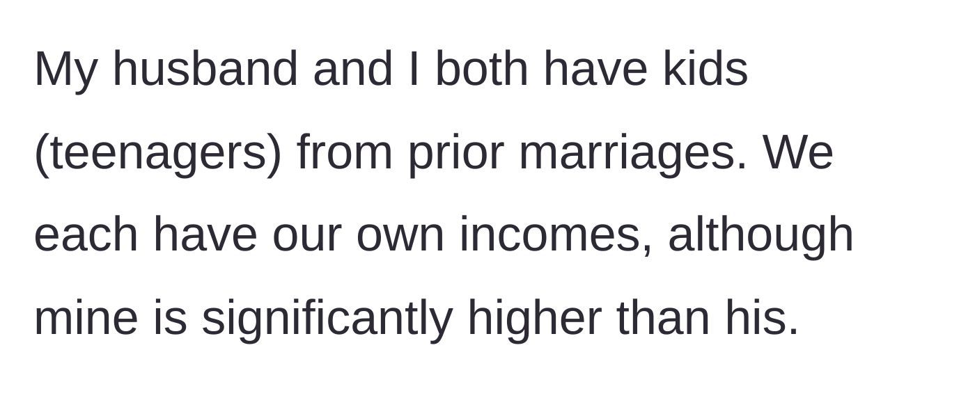 Story part 1 - A high-earning stepmom merging finances and paying equally for her own kids and her new stepkids.