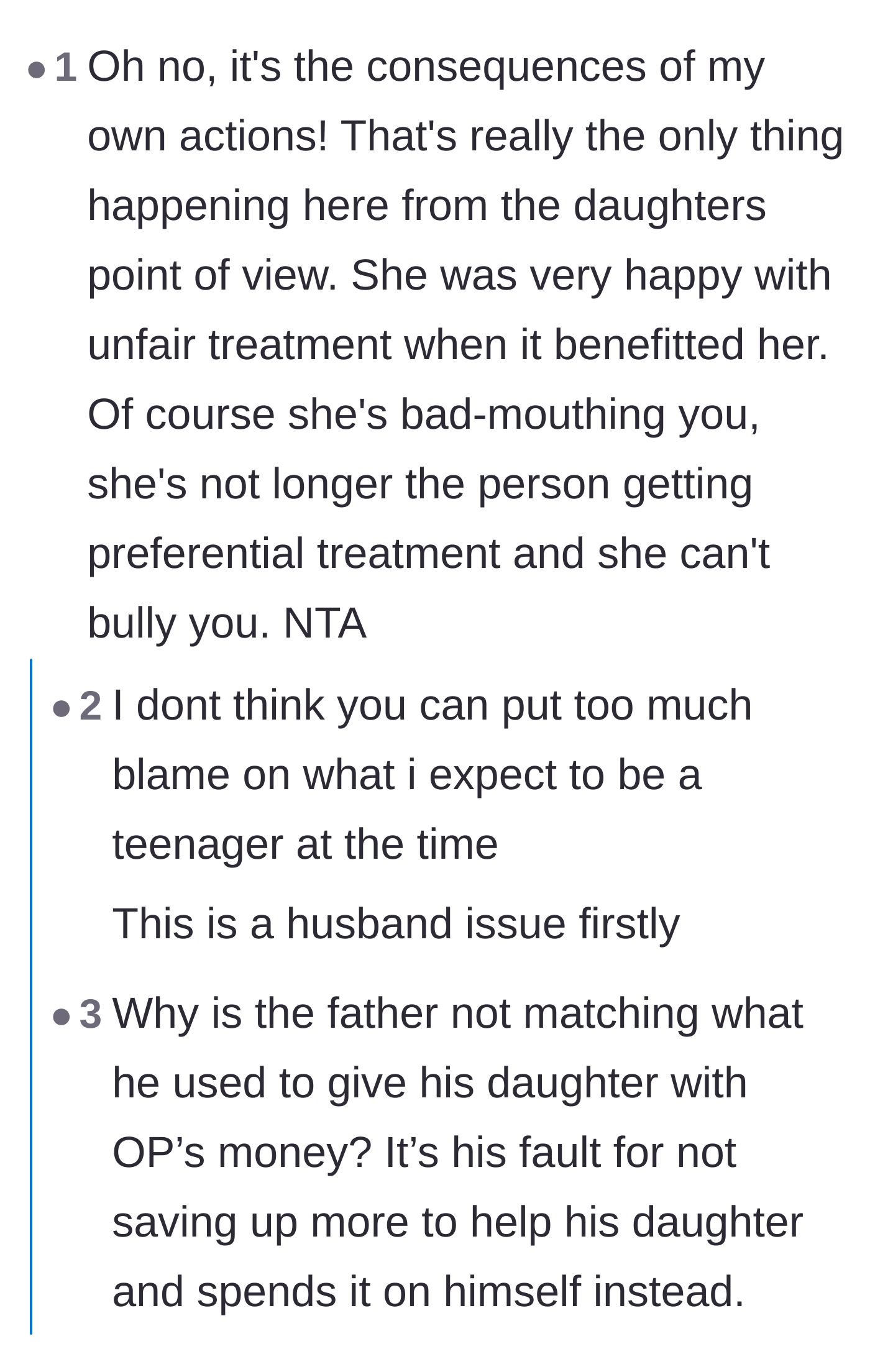 Comment thread 2 - A debate over whether a teenager should be held accountable for entitled behavior.