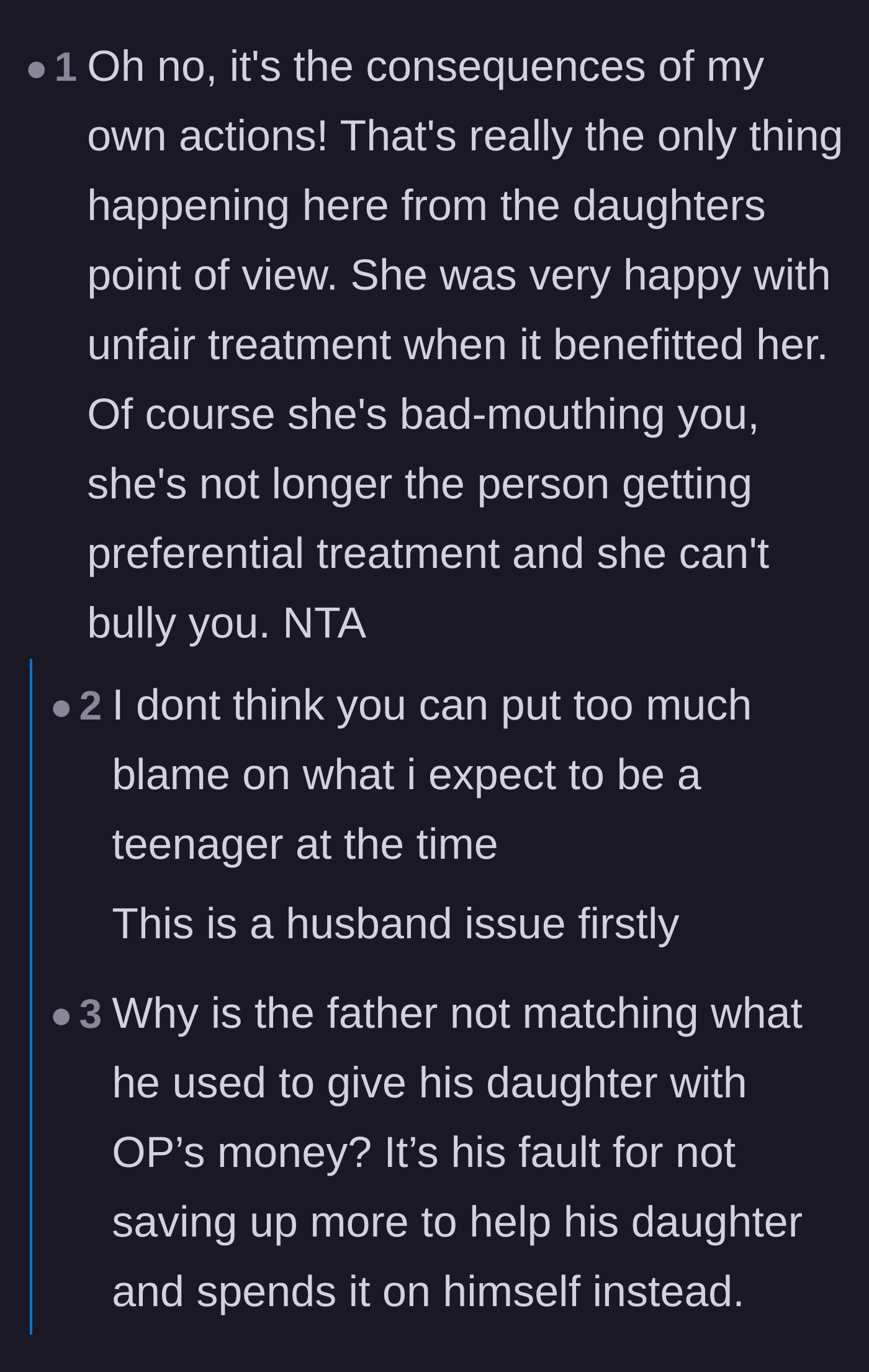 Comment thread 2 - A debate over whether a teenager should be held accountable for entitled behavior.