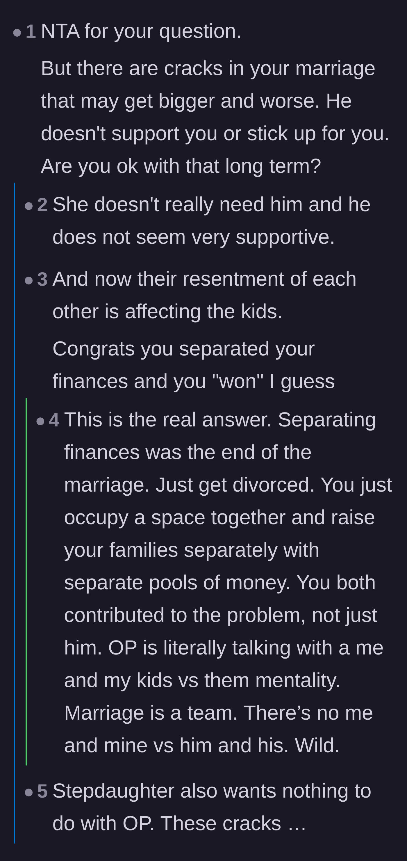 Comment thread 3 - Questioning the long-term viability of a marriage with such deep divides.