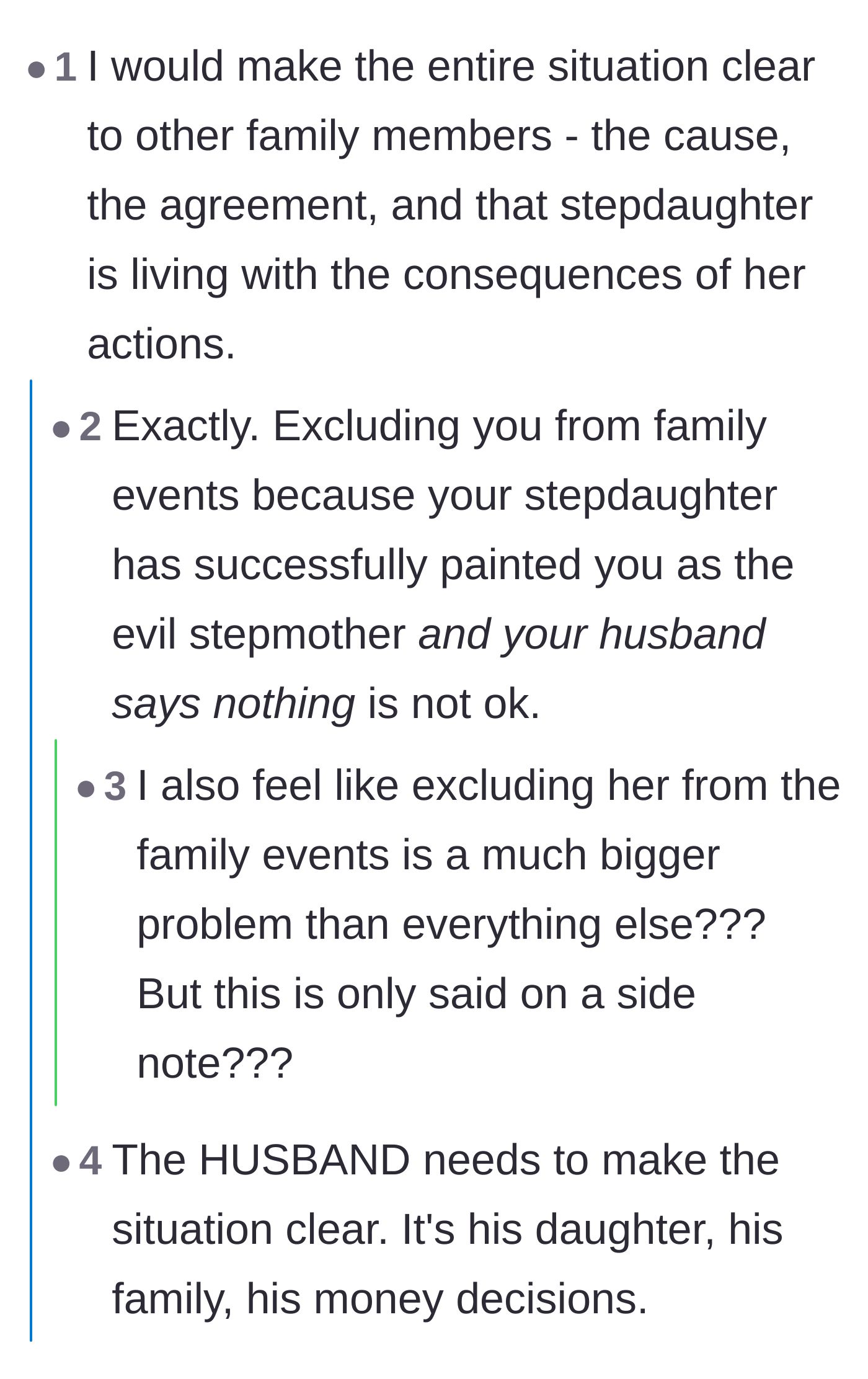 Comment thread 5 - Calling out the husband for letting his family exclude his wife from events.