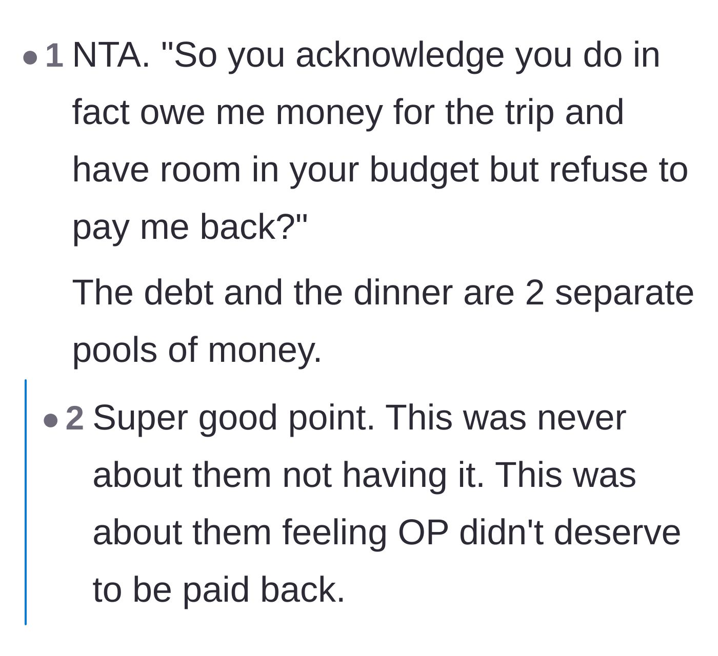 Comment thread 2 - A debate exposing the lie that the friends couldn't afford to pay back the original debt