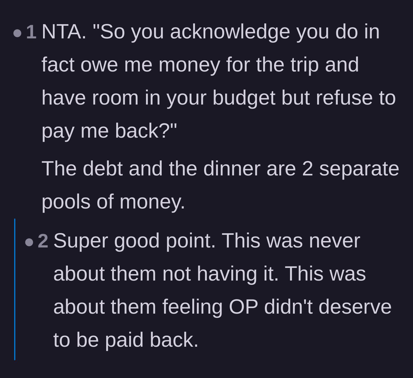 Comment thread 2 - A debate exposing the lie that the friends couldn't afford to pay back the original debt