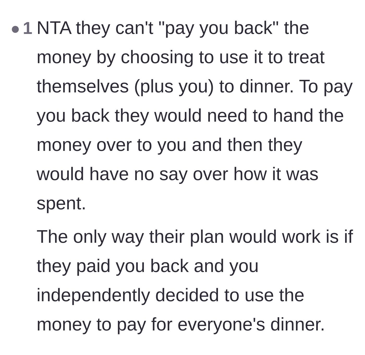 Comment thread 4 - A breakdown of how paying back a debt actually works, requiring cash in hand
