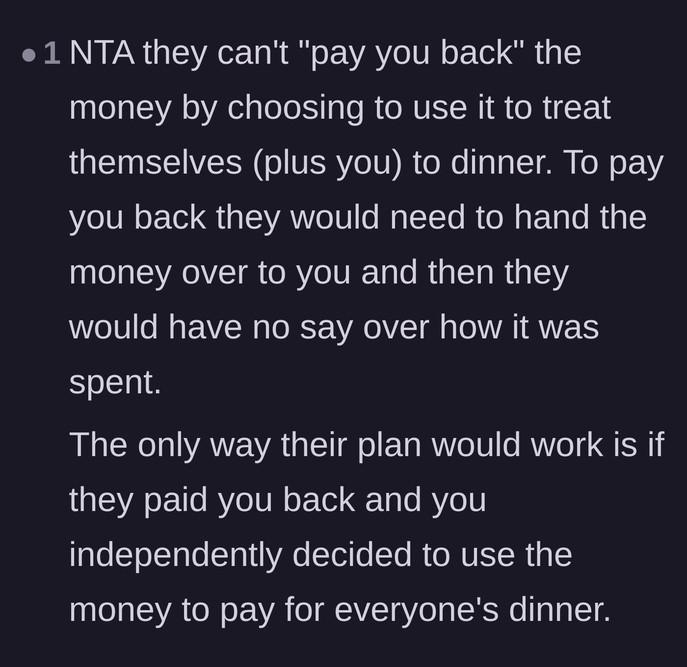 Comment thread 4 - A breakdown of how paying back a debt actually works, requiring cash in hand