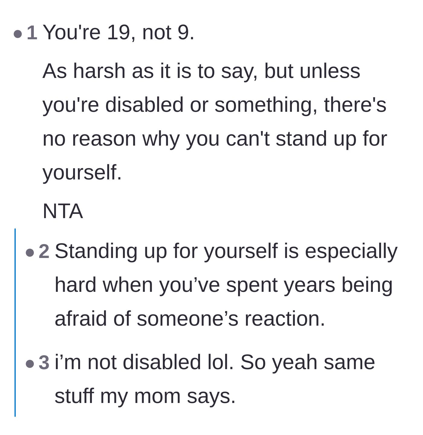 Comment thread discussing the paralyzing effects of long-term emotional manipulation and the painful realization of conditional parental love.