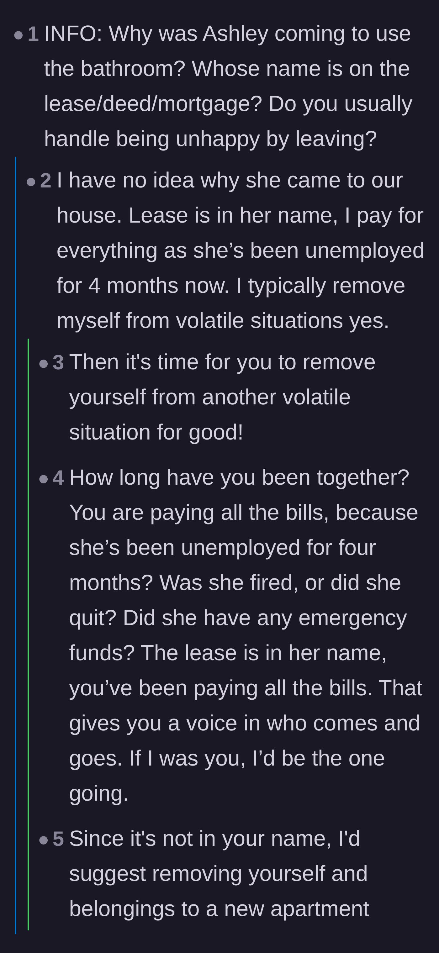 Comment thread 5 - The original poster clarifies he pays all the rent despite the lease being in her name, prompting readers to tell him to move out.