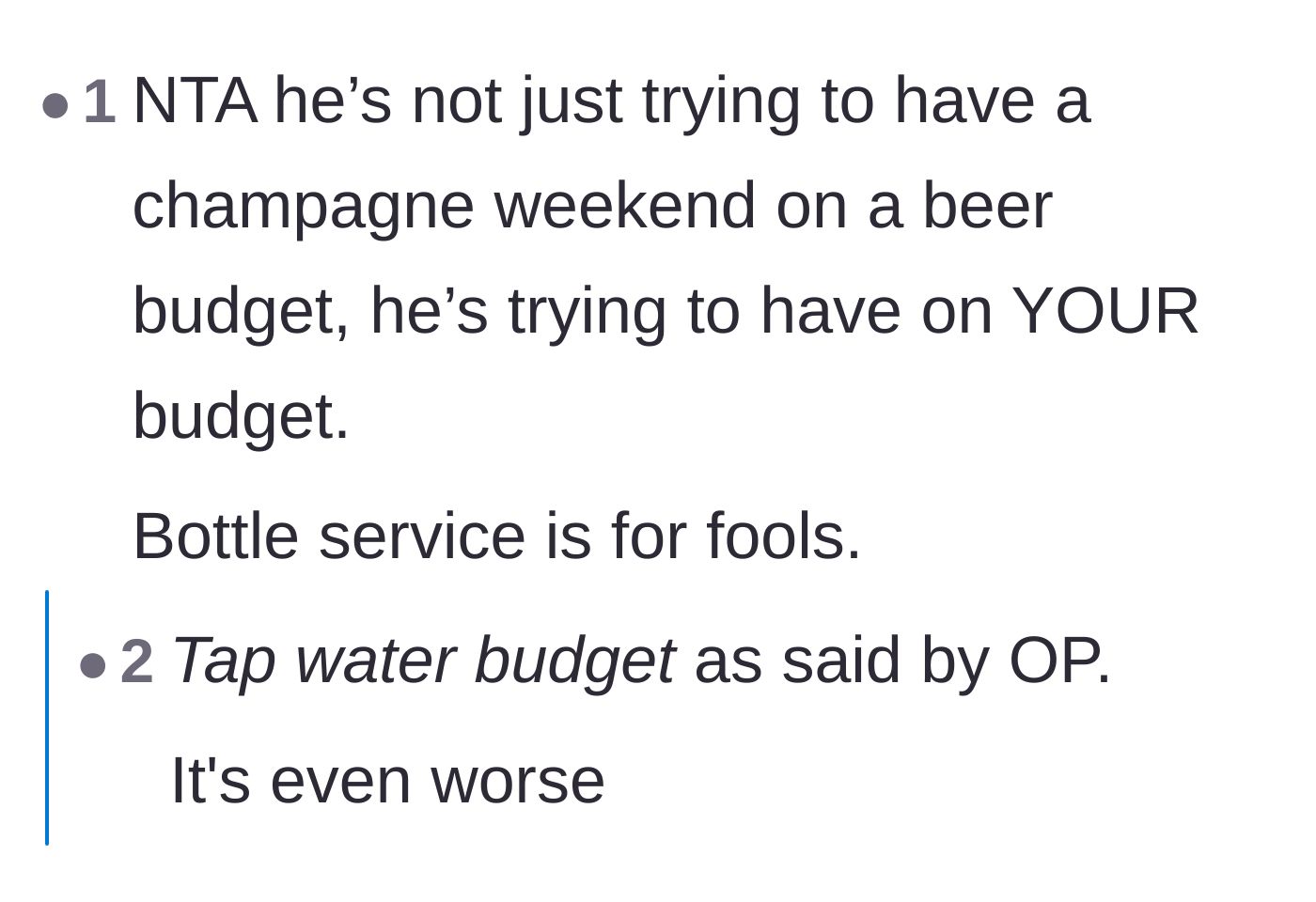Comment thread 5 - Pointing out that the groom is actually trying to live his extravagant lifestyle using his friends' budgets.