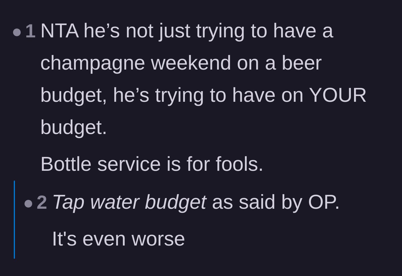 Comment thread 5 - Pointing out that the groom is actually trying to live his extravagant lifestyle using his friends' budgets.