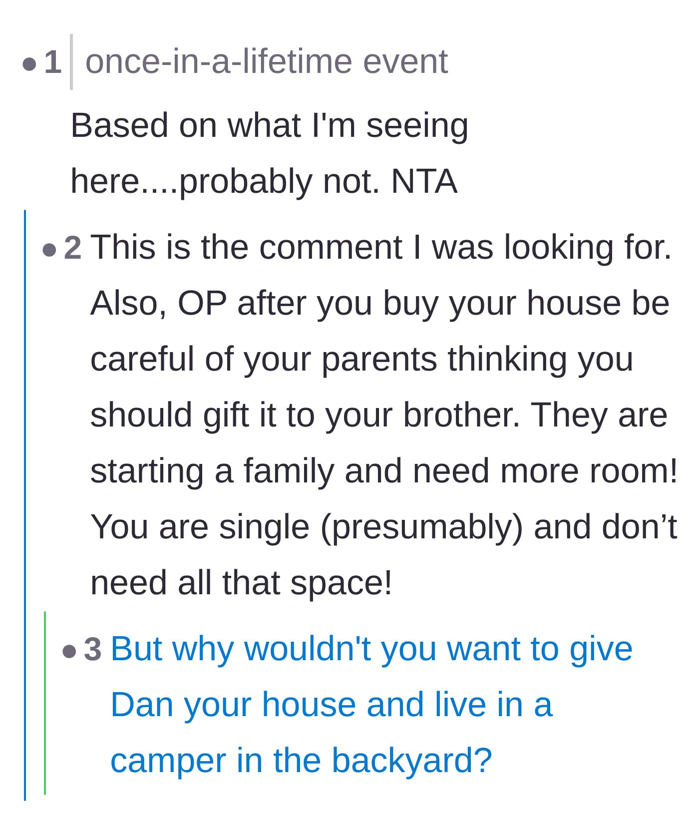 Comment thread 6 - Predicting the marriage won't last and warning the responsible brother to protect his future house from his entitled family.