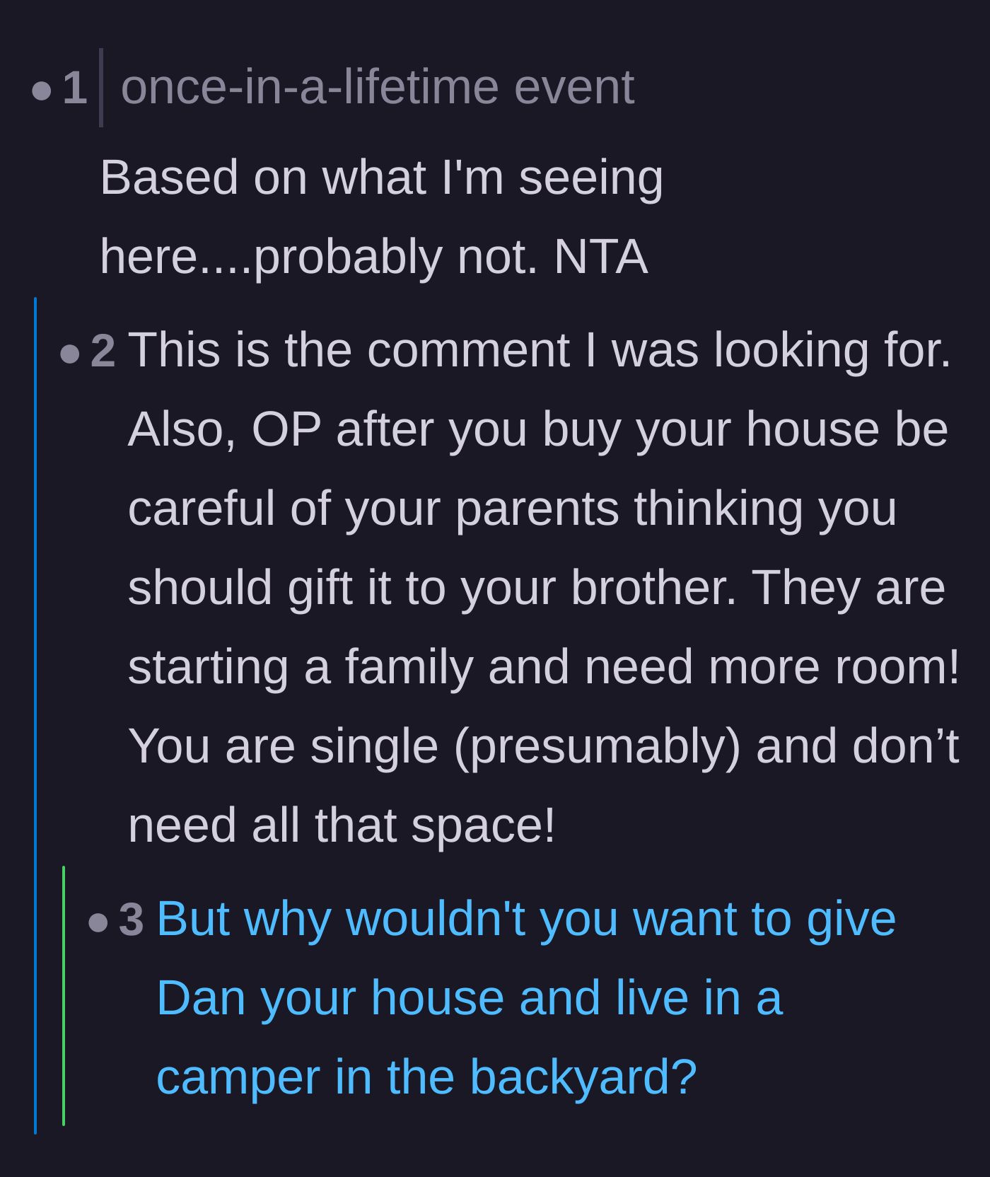 Comment thread 6 - Predicting the marriage won't last and warning the responsible brother to protect his future house from his entitled family.