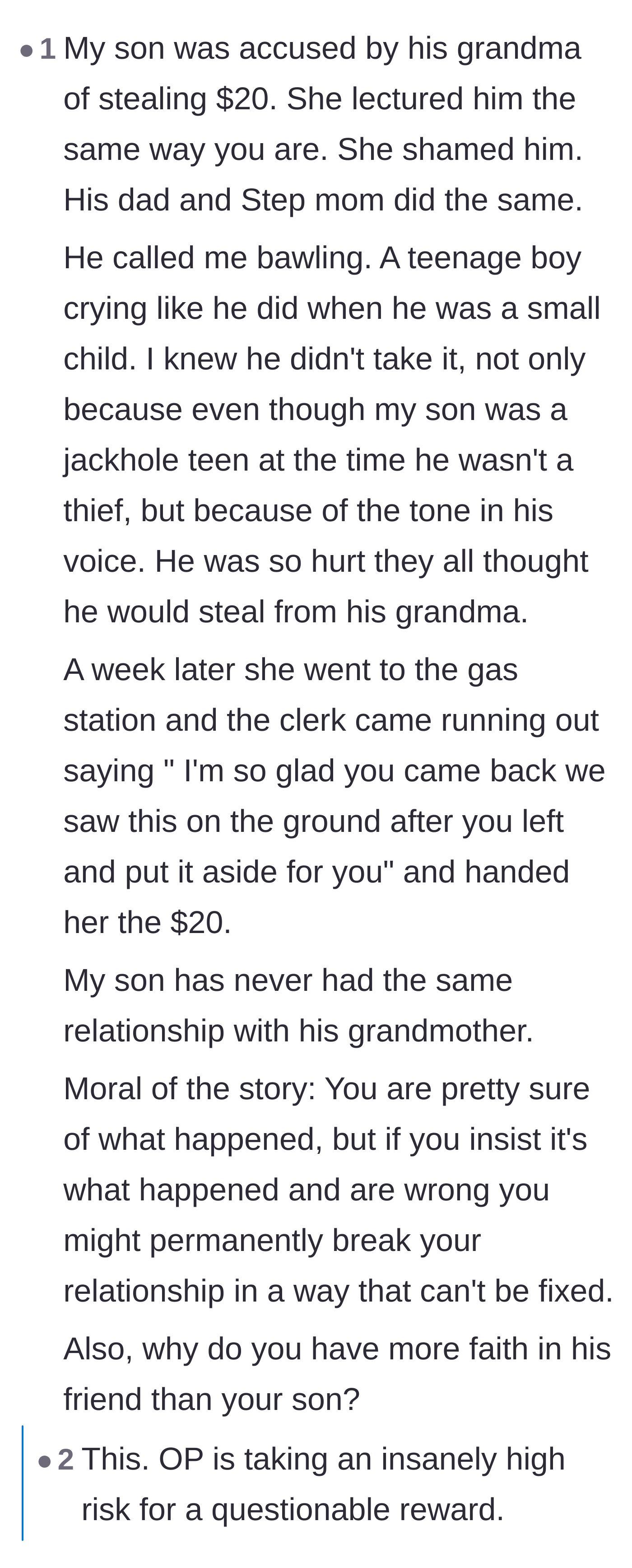 Comment thread 3 - A cautionary tale about a grandmother who ruined her relationship with her grandson over a false accusation of theft