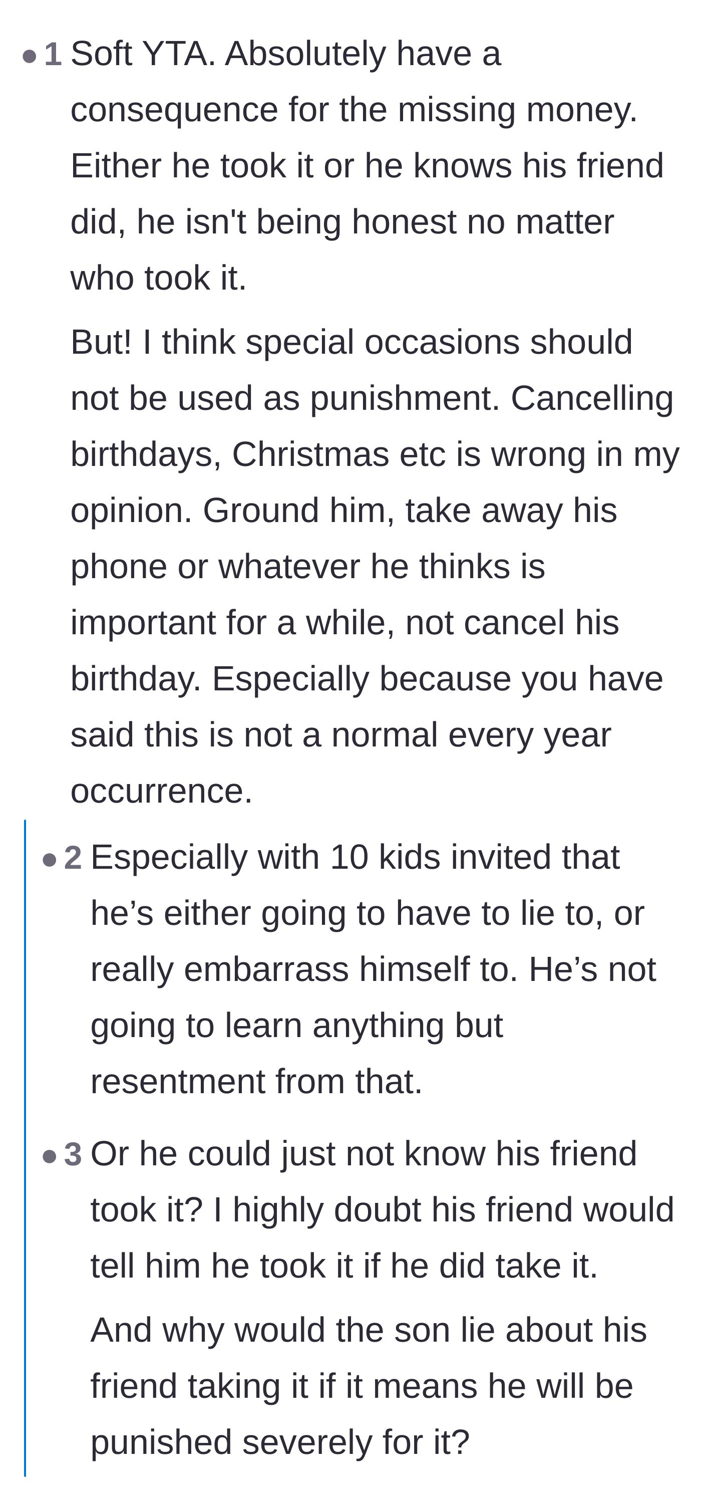 Comment thread 4 - Debate over whether it is ever appropriate to cancel major childhood milestones as a disciplinary measure