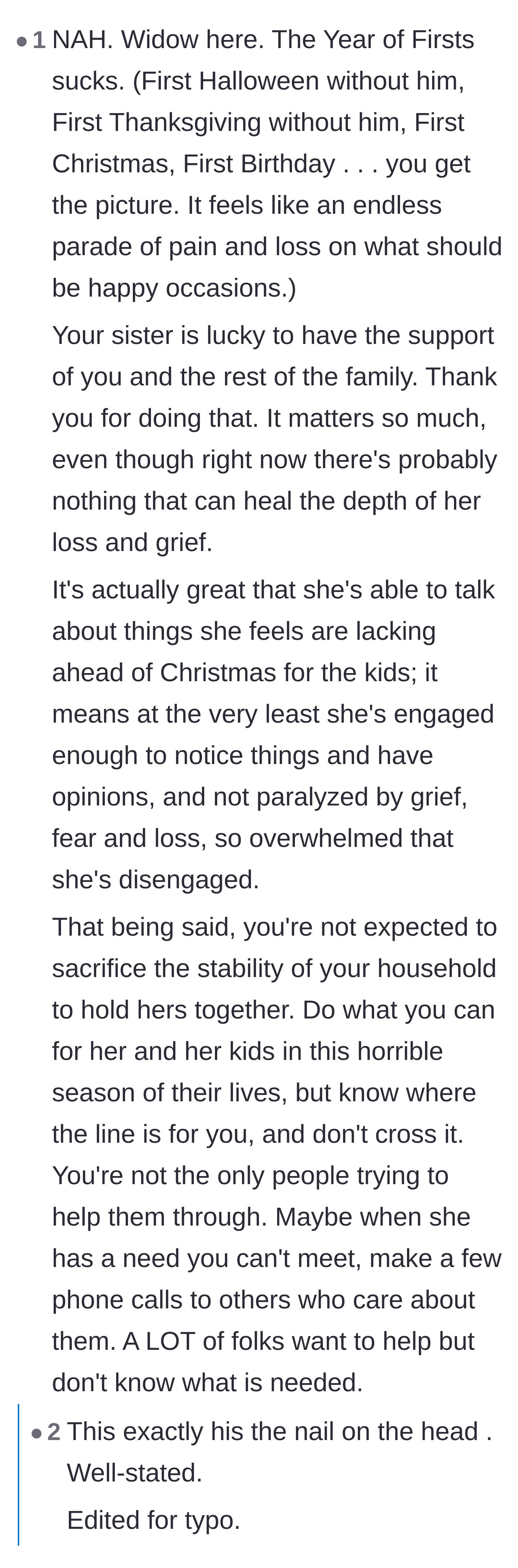 A fellow widow sharing perspective on the painful year of firsts and validating both sides.