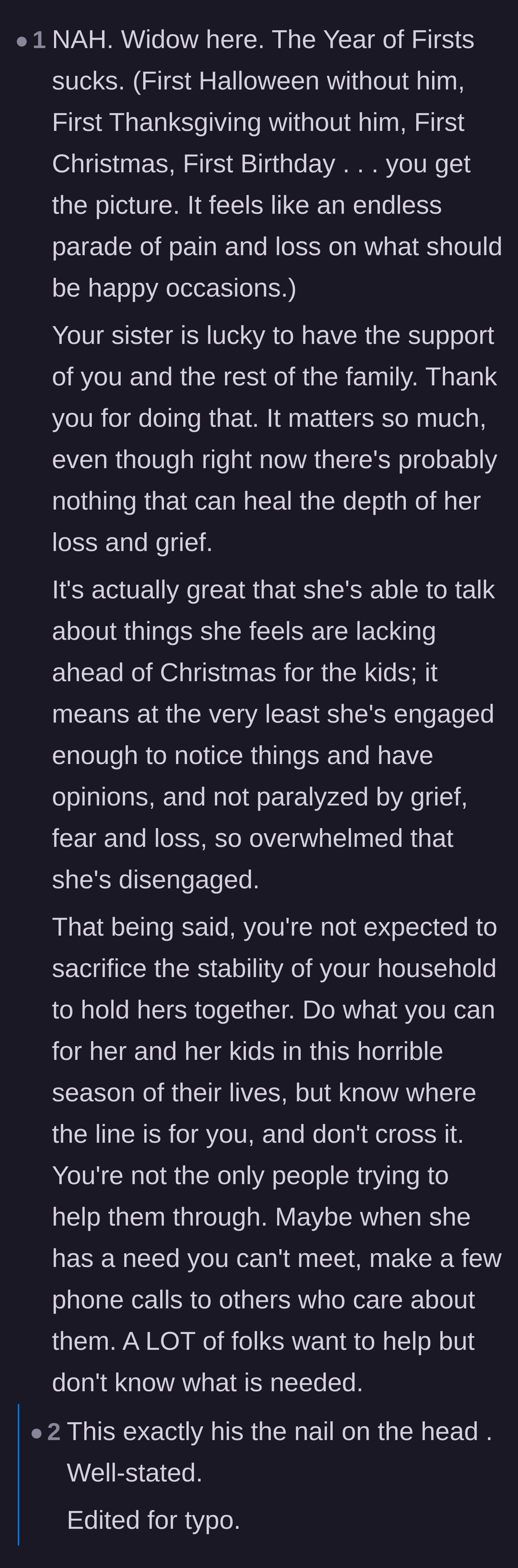 A fellow widow sharing perspective on the painful year of firsts and validating both sides.