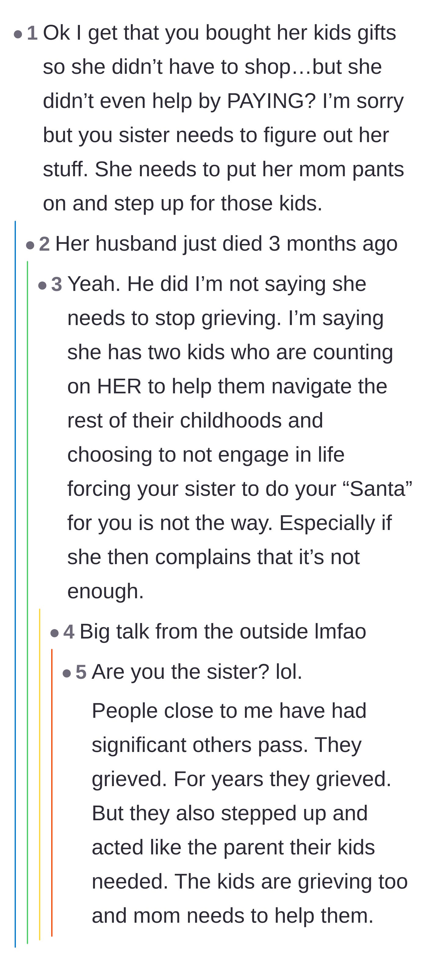 Argument about whether the sister needs to step up as a parent or be given more grace due to her fresh grief.