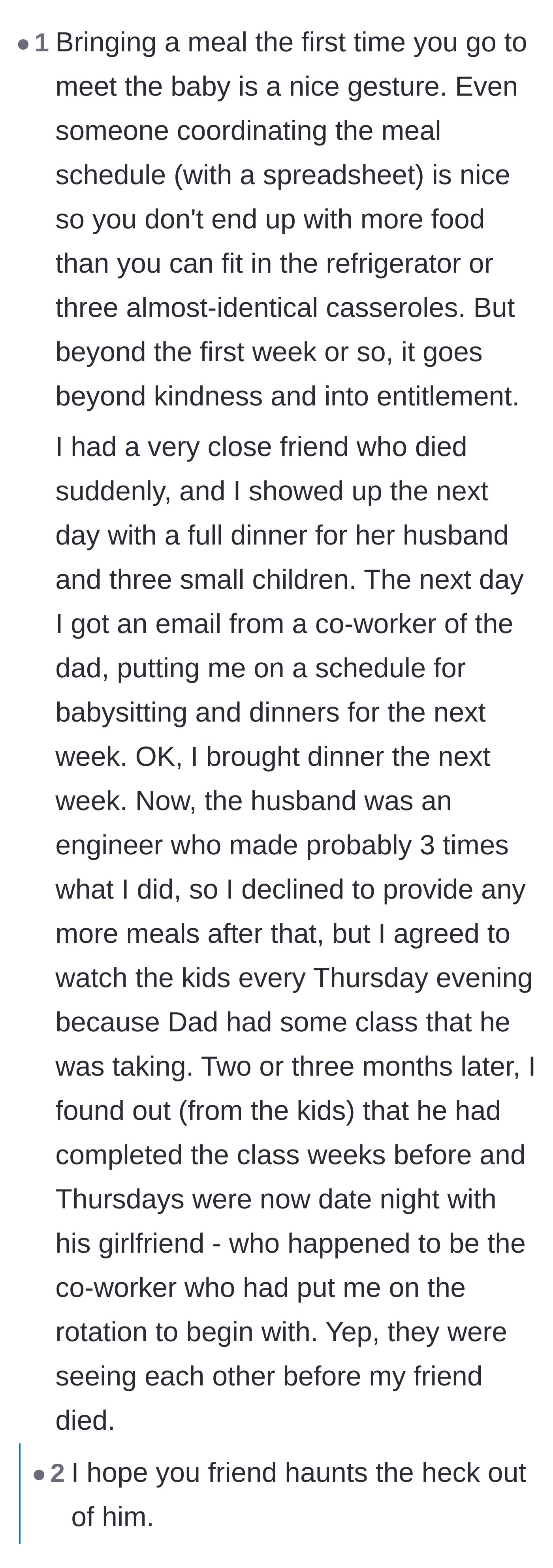 Comment thread 4 - Thread sharing a wild personal story about a widower exploiting a friend's babysitting favors to carry on an affair.