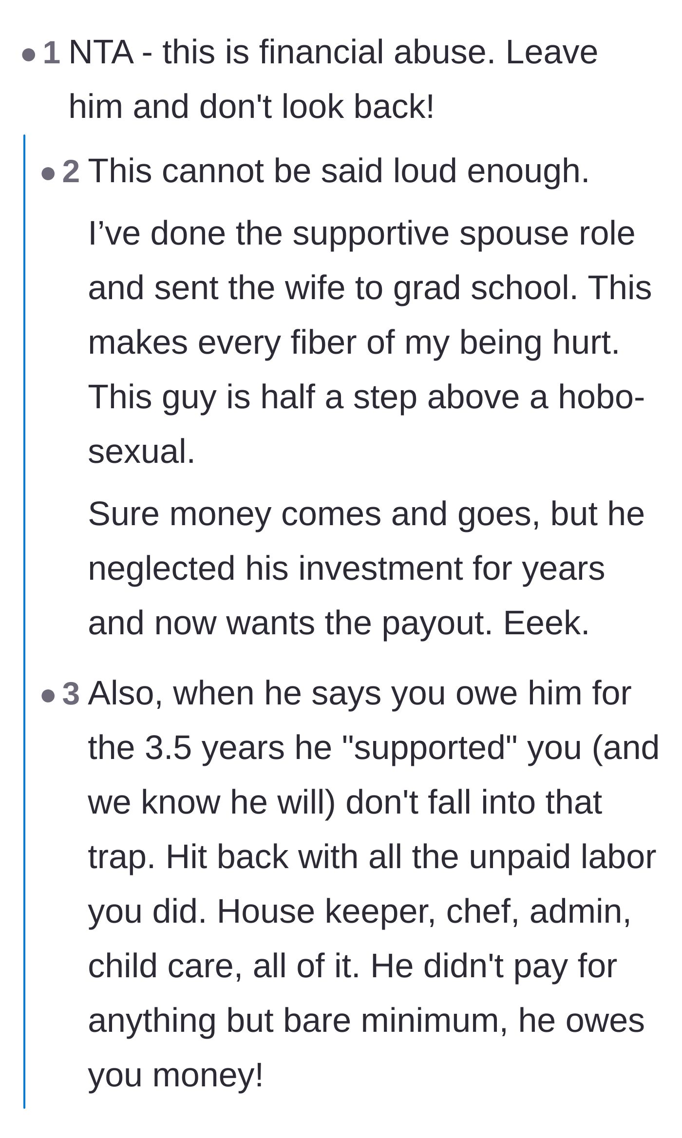 Comment thread 2 - A discussion labeling the fiancé's behavior as financial abuse and pointing out the mother's years of unpaid domestic labor.