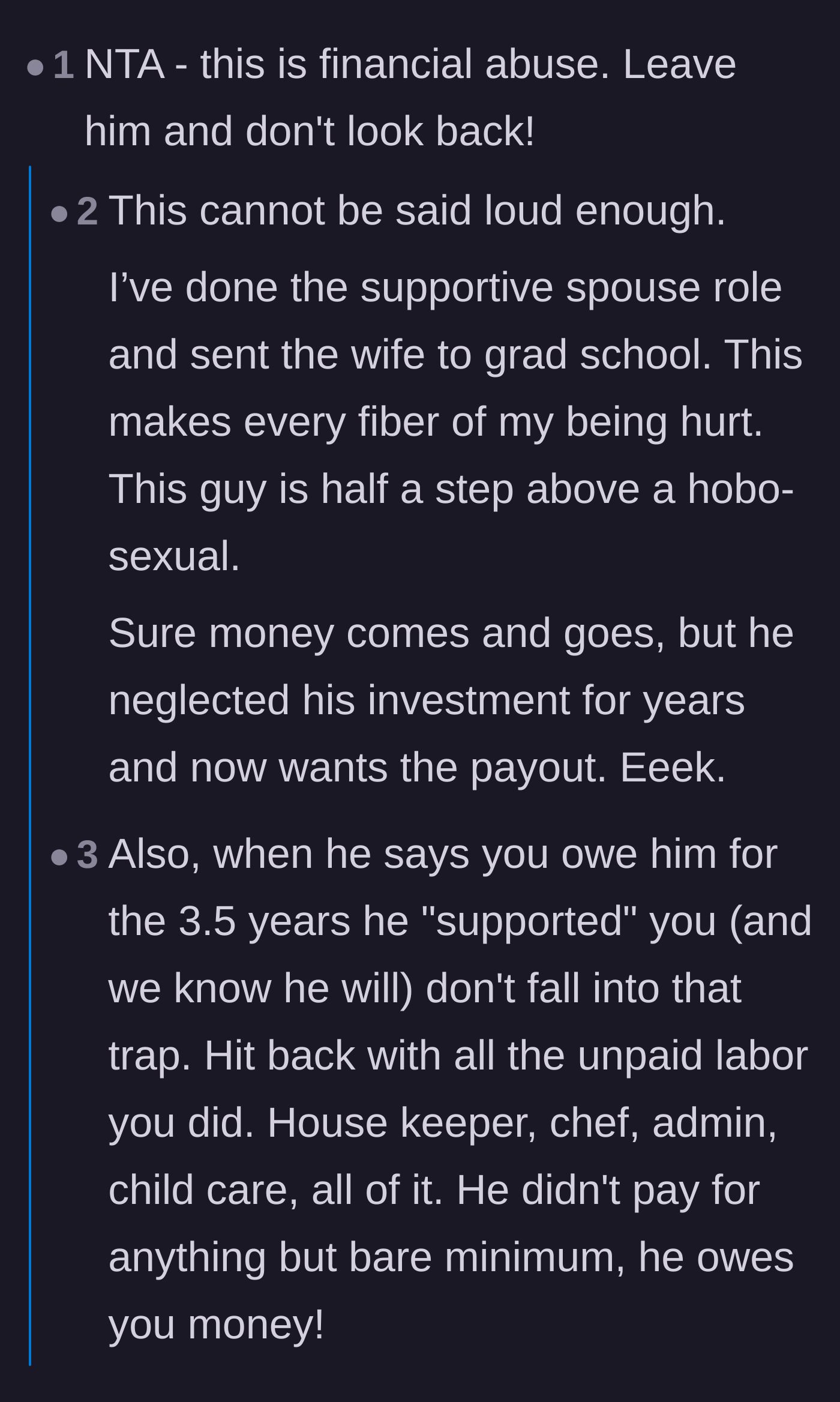 Comment thread 2 - A discussion labeling the fiancé's behavior as financial abuse and pointing out the mother's years of unpaid domestic labor.