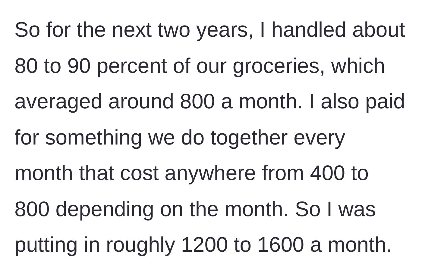 Story part 3 - Two years of paying for groceries and shared activities