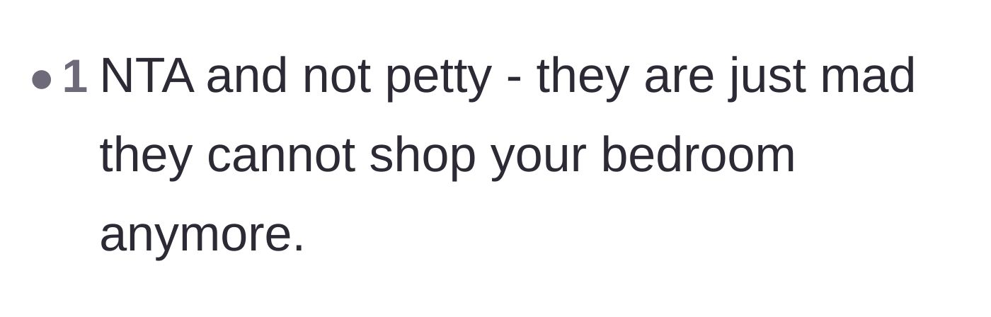 Comment thread 2 - A user pointing out that the family is just angry they can't treat the bedroom like a free boutique.