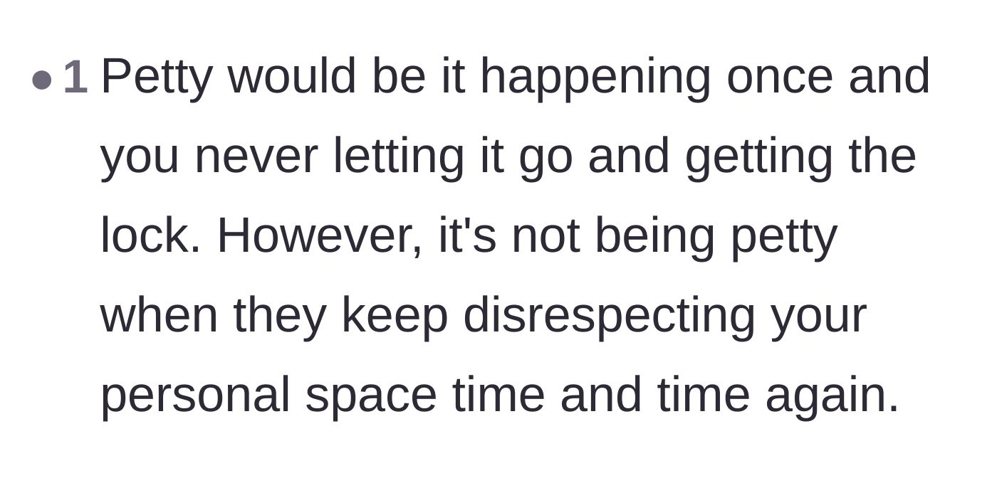 Comment thread 5 - Clarification that a lock isn't petty when it's a response to repeated disrespect.