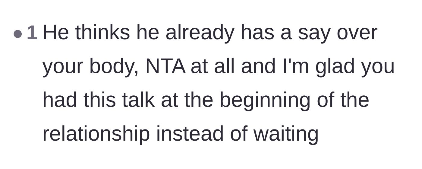 Comment thread 4 - A brief but powerful observation about the boyfriend's underlying entitlement to the main character's body