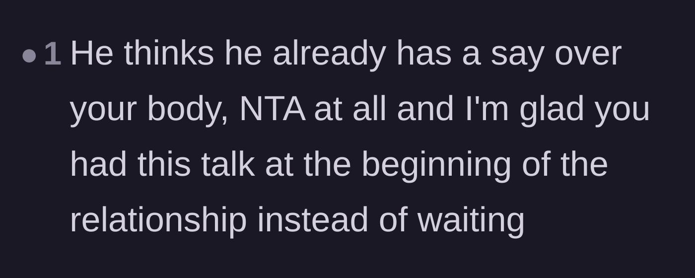 Comment thread 4 - A brief but powerful observation about the boyfriend's underlying entitlement to the main character's body