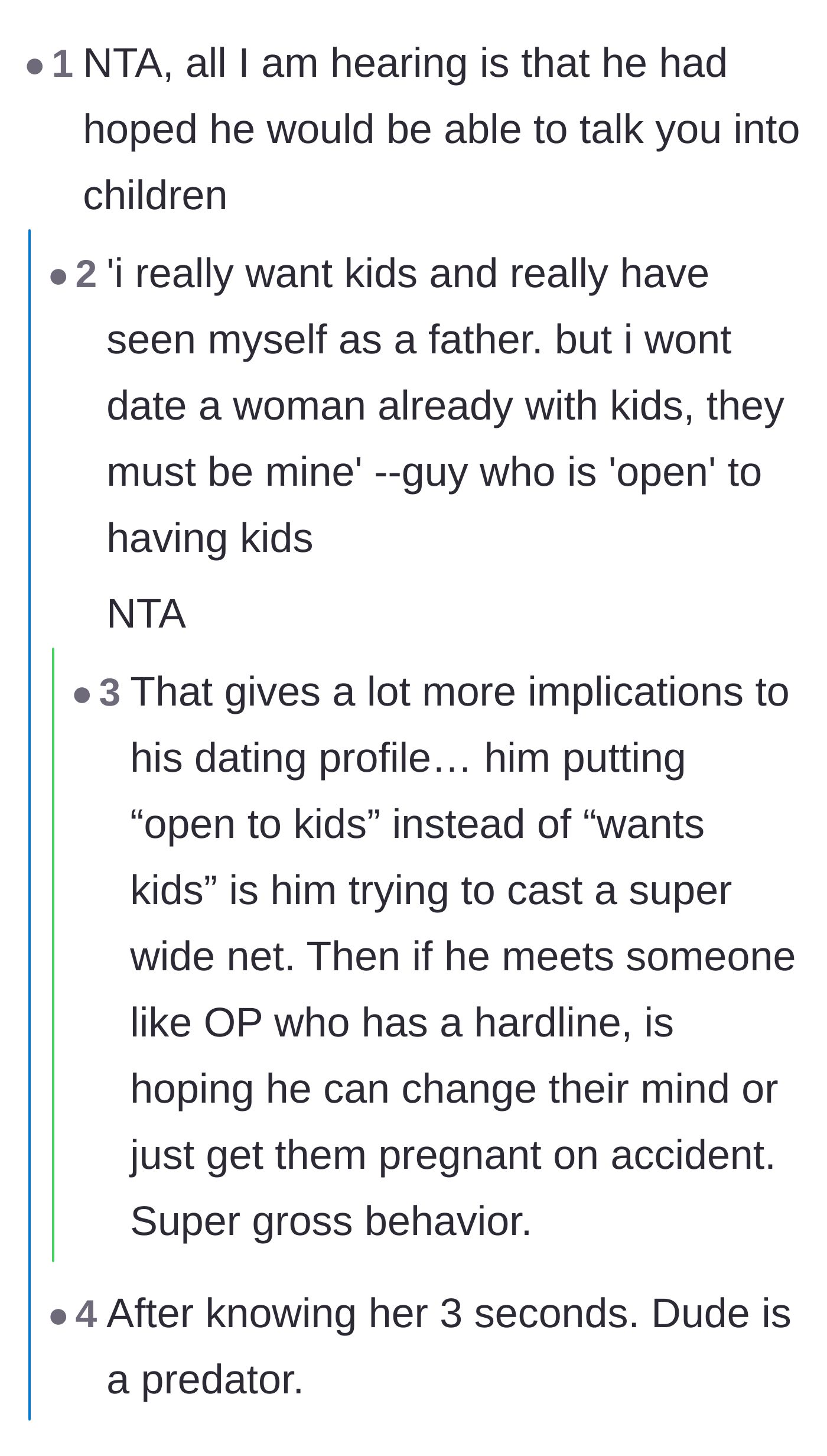 Comment thread 5 - Readers exposing the red flags in his dating profile strategy and his hypocritical stance on fatherhood