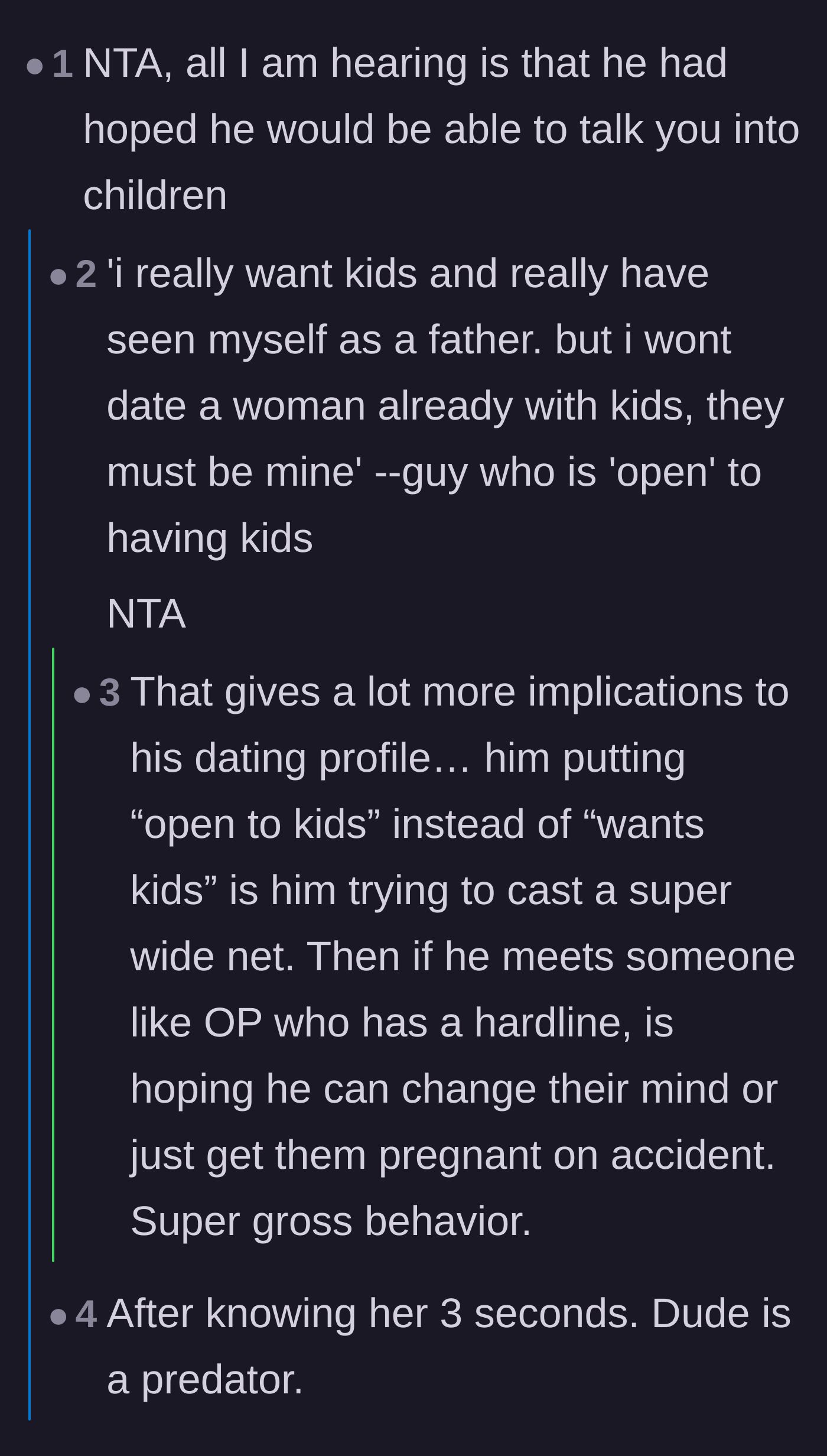 Comment thread 5 - Readers exposing the red flags in his dating profile strategy and his hypocritical stance on fatherhood
